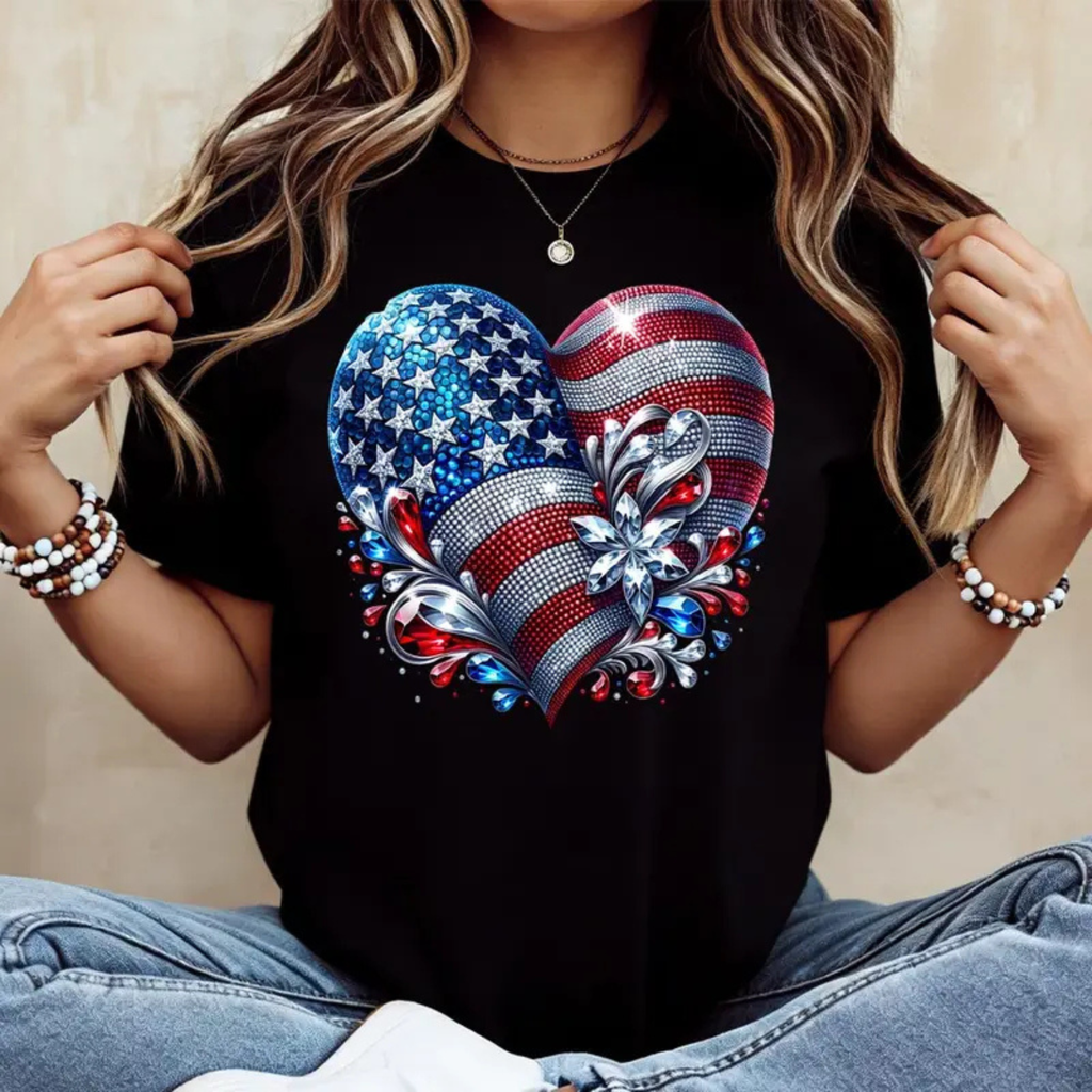 American Flag Heart Design T-Shirt