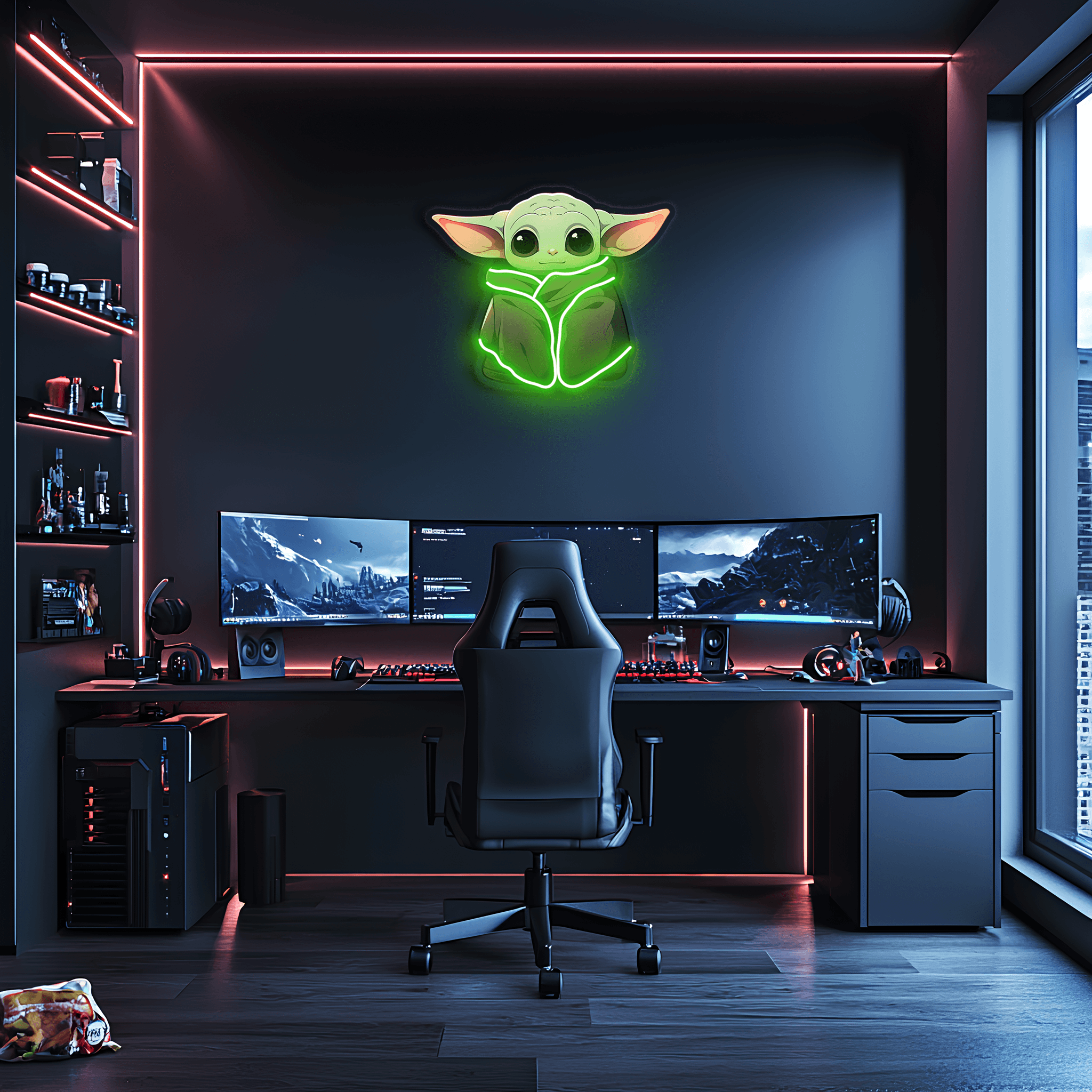 Yoda LED Neon Wall Sign Star Wars Pop Culture Gaming Room Decor with Ambient Glow Light