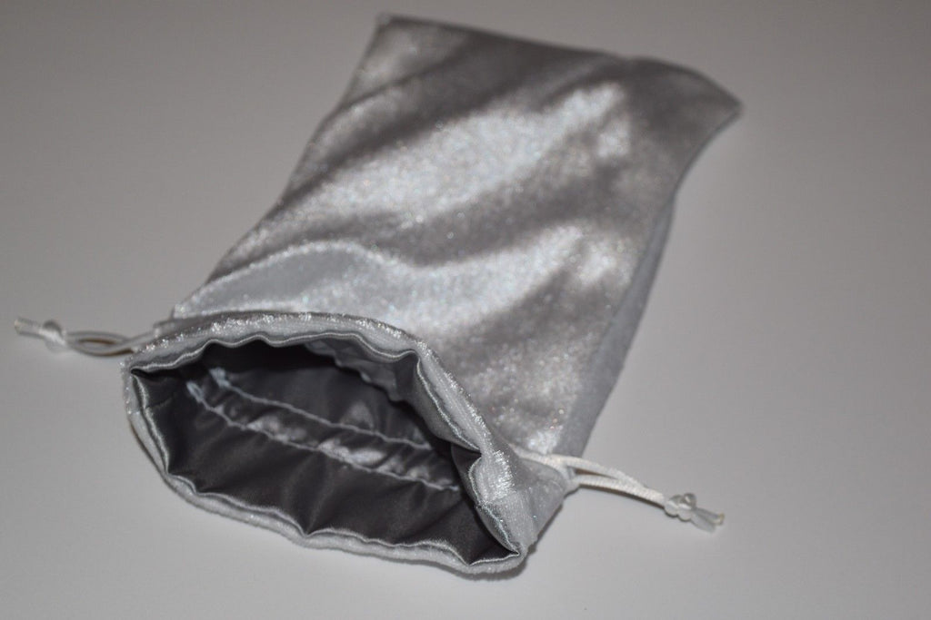 Large White Velvet Gift Bag Game Dice Bag w/ Grey Velvet Lining Counter Pouch