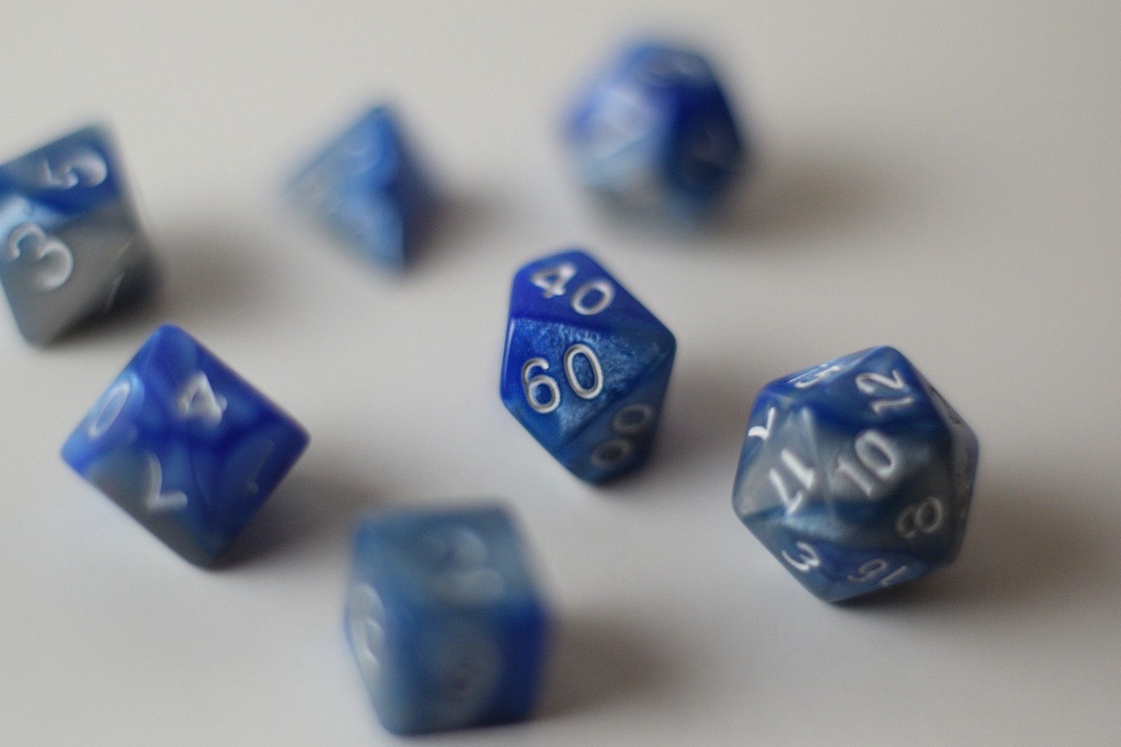 New Shiny Steel Blue Miniature Poly Dice Set Small (7) RPG DnD Mini Cute