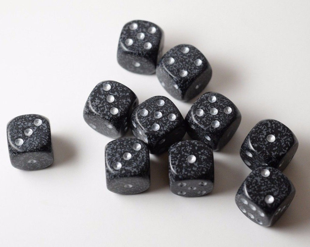 Ninja Speckled 16mm D6 Pipped | Black/Grey (sold per piece)
