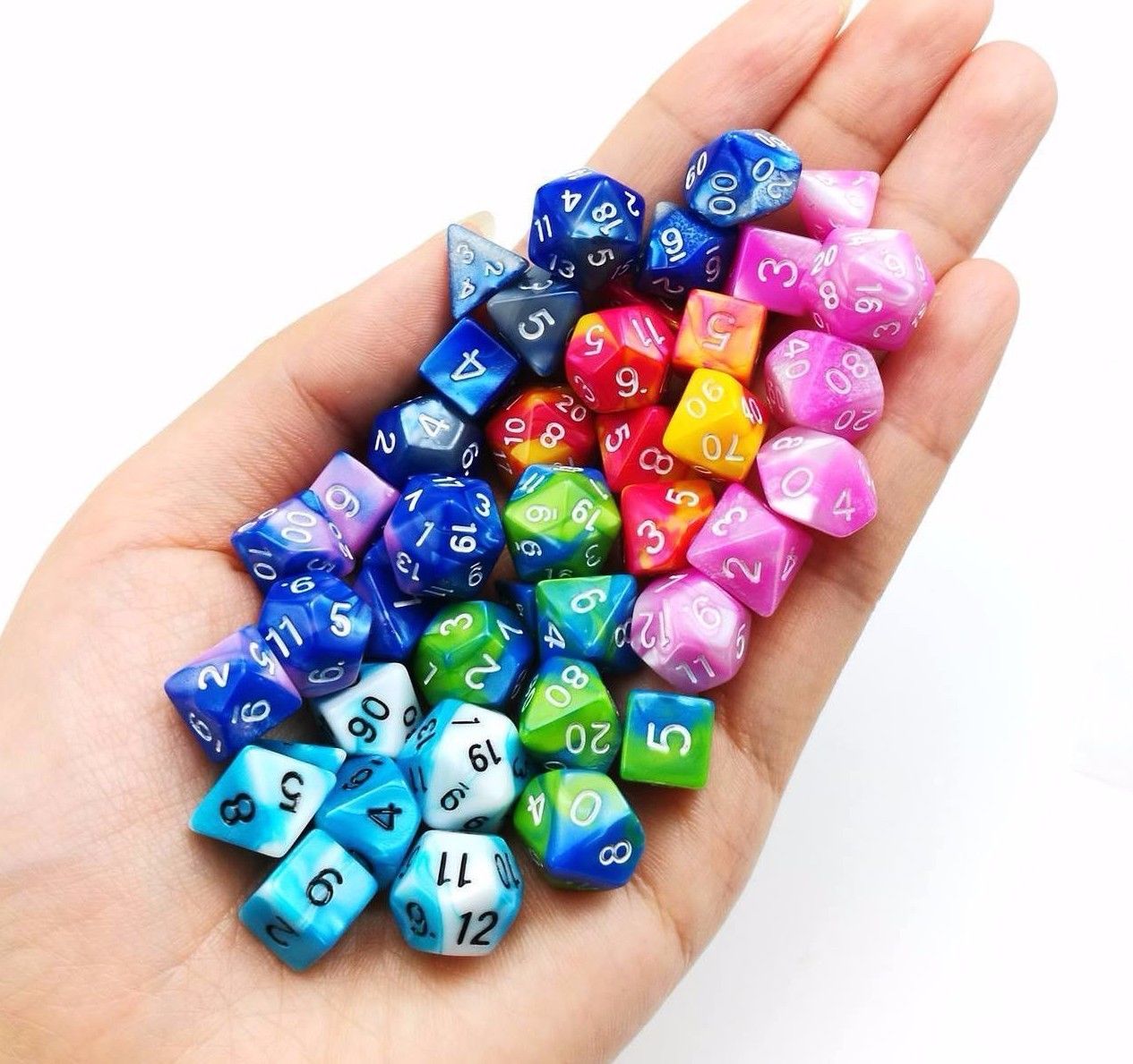 New Shiny Yellow Pink Miniature Poly Dice Set Small (7) RPG DnD Mini Cute