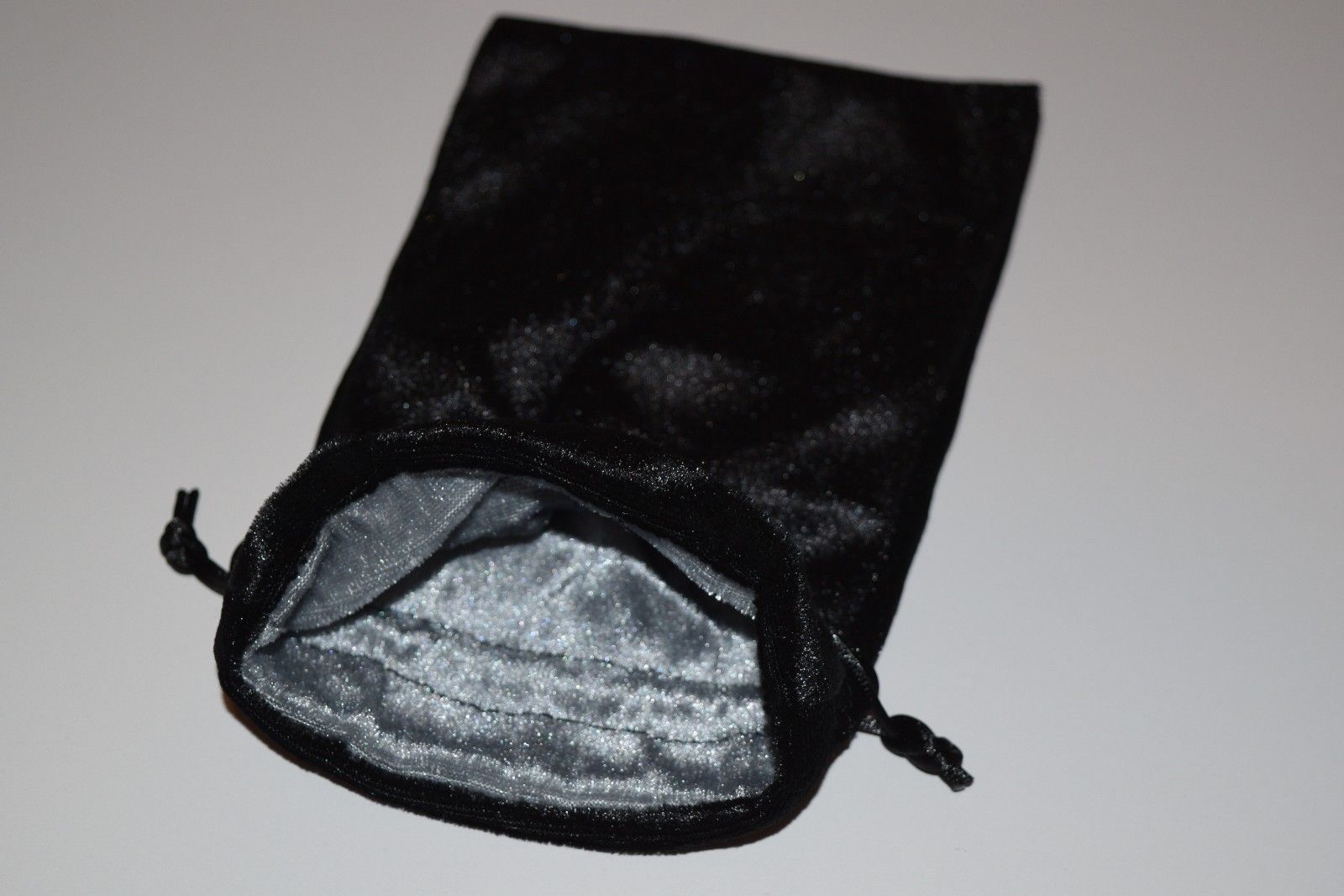 Large Black Velvet Gift Bag Game Dice Bag w/ Grey Velvet Lining Counter Pouch