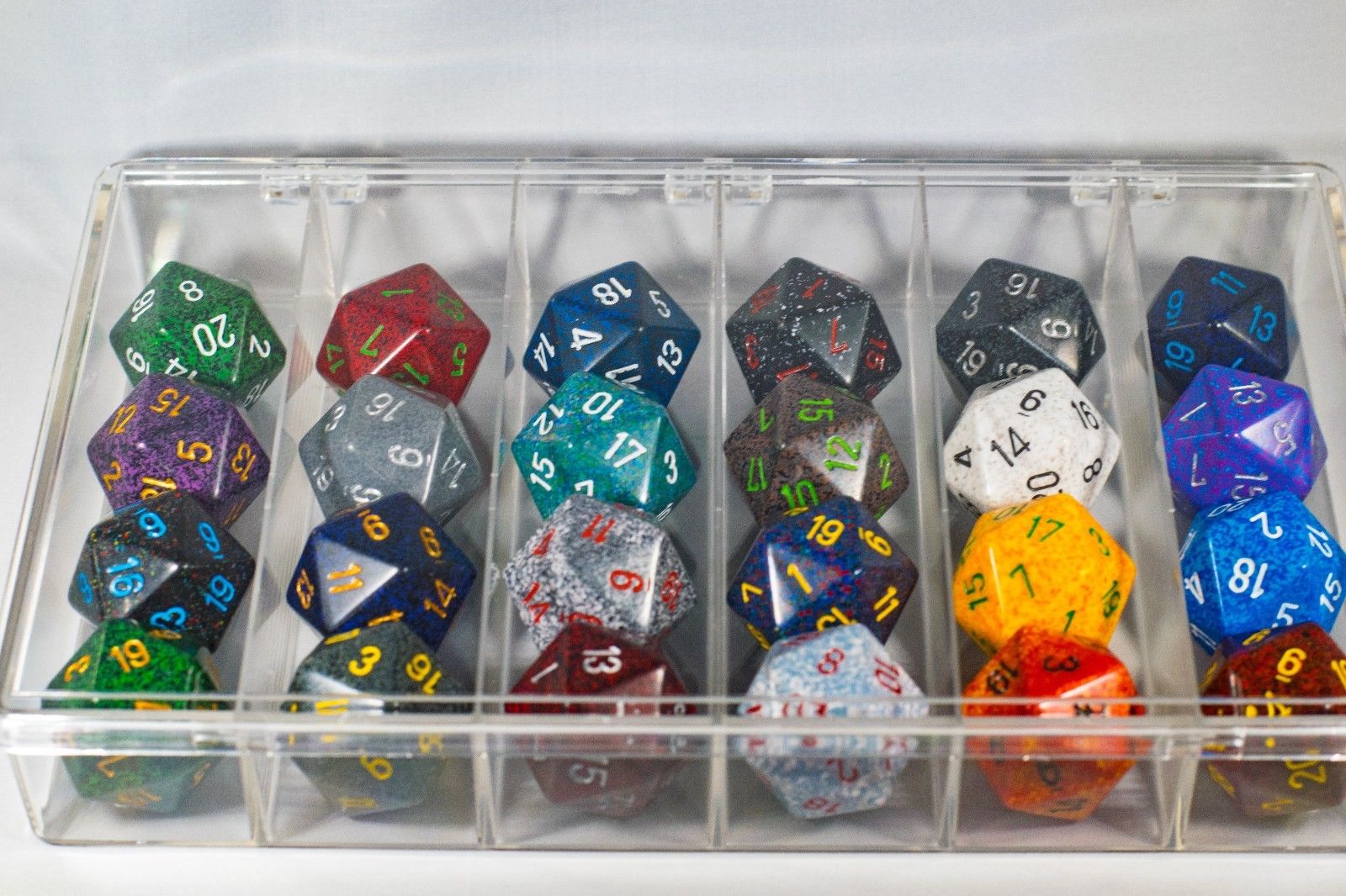 24x Speckled 34mm Chessex D20 Dice Complete Set with Case Large Size Collection