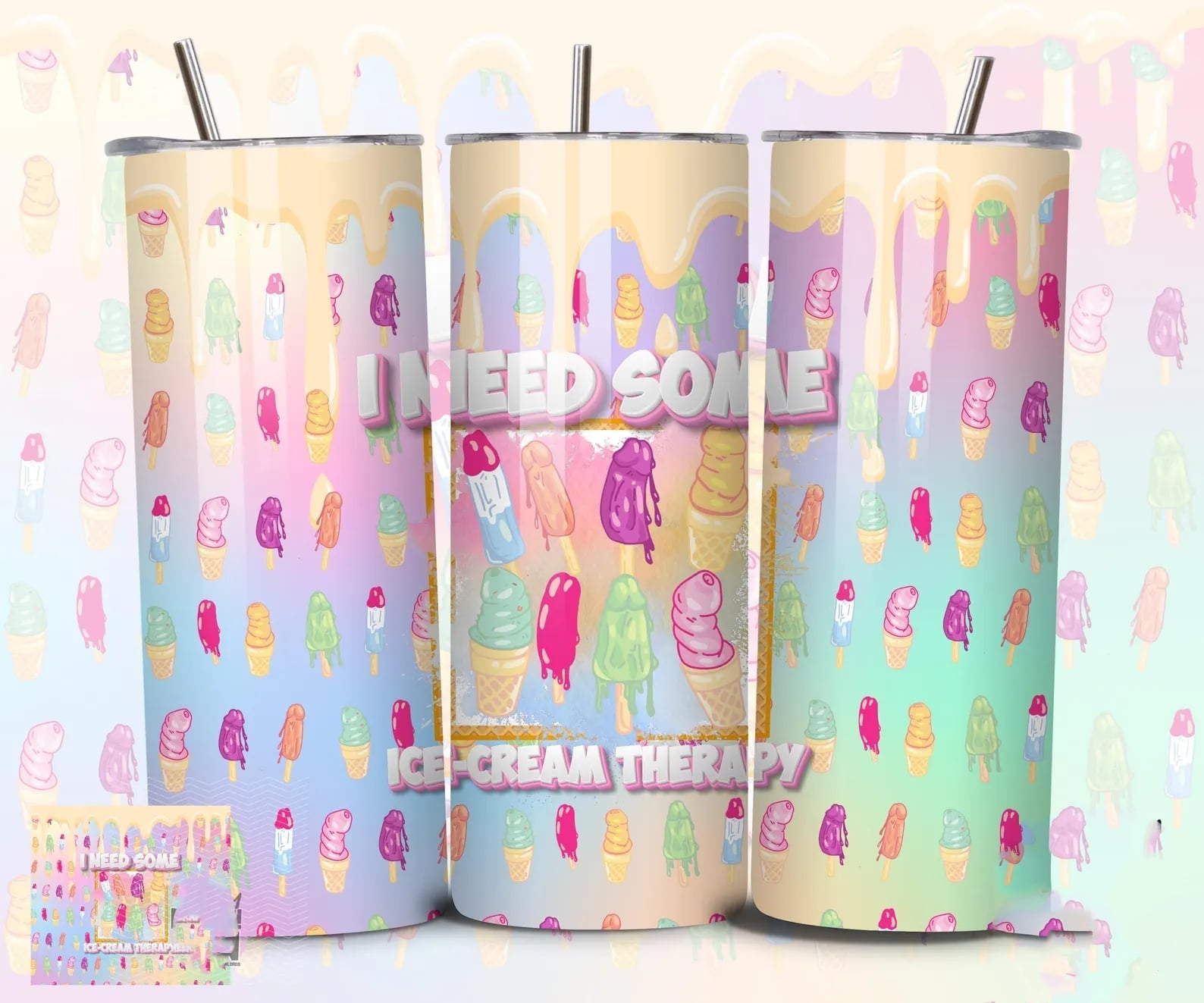 Naughty I Need Some Ice Cream Therapy 20 oz Skinny Tumbler