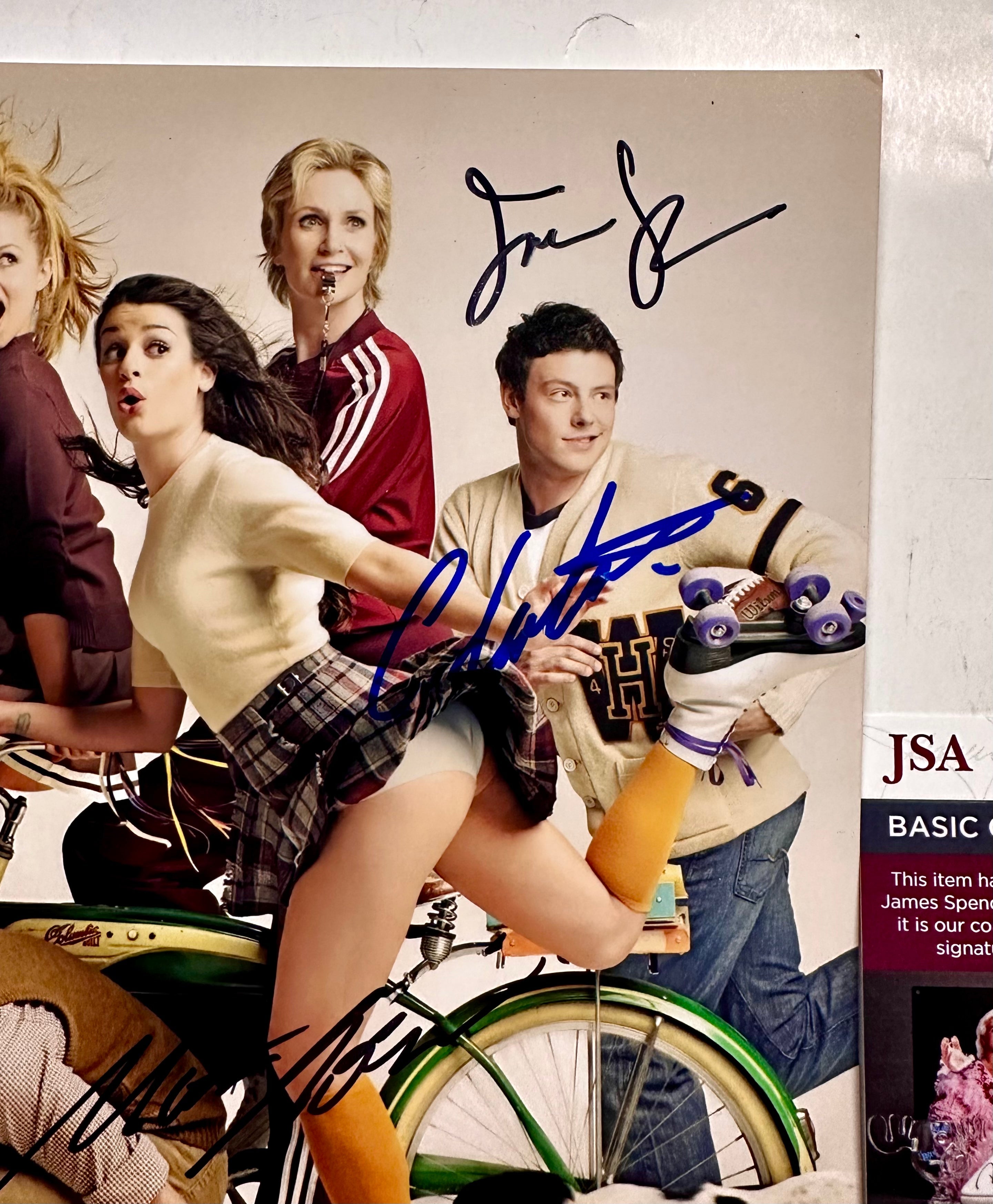 Cory Monteith, Matthew Morrison & Jane Lynch Signed Glee 8x10 Photo With JSA COA