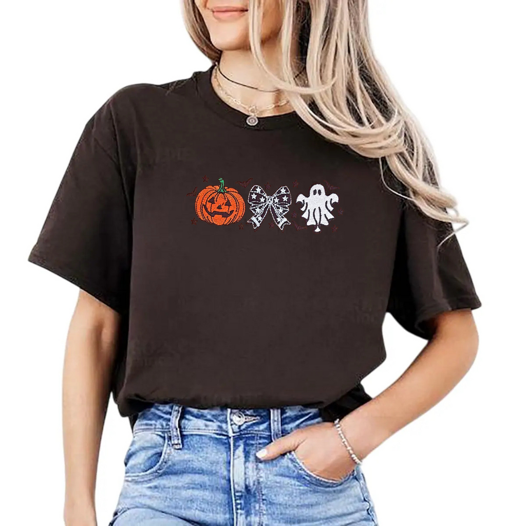 Cutesy Spooky Bows Embroidered T-Shirt – Cute Halloween Tee