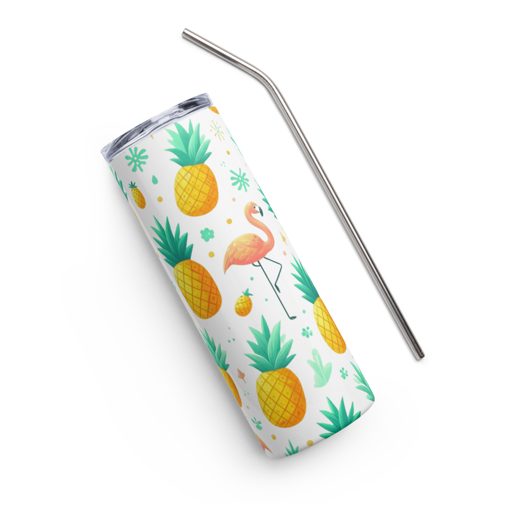 Pineapples & Flamingos White Tumbler