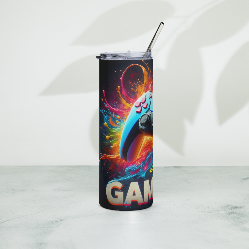 Dark Game-On PS Controller Metal Tumbler