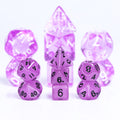 Purple Glow 7-Dice Mini-Dice RPG Set w/Black Numbers Miniature Dice