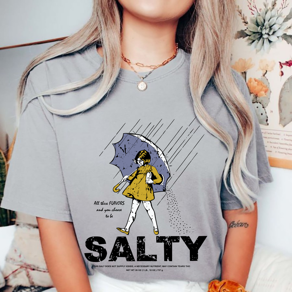 Women's "Salty Girl" Vintage T-Shirt – Trendy Umbrella Top for Her