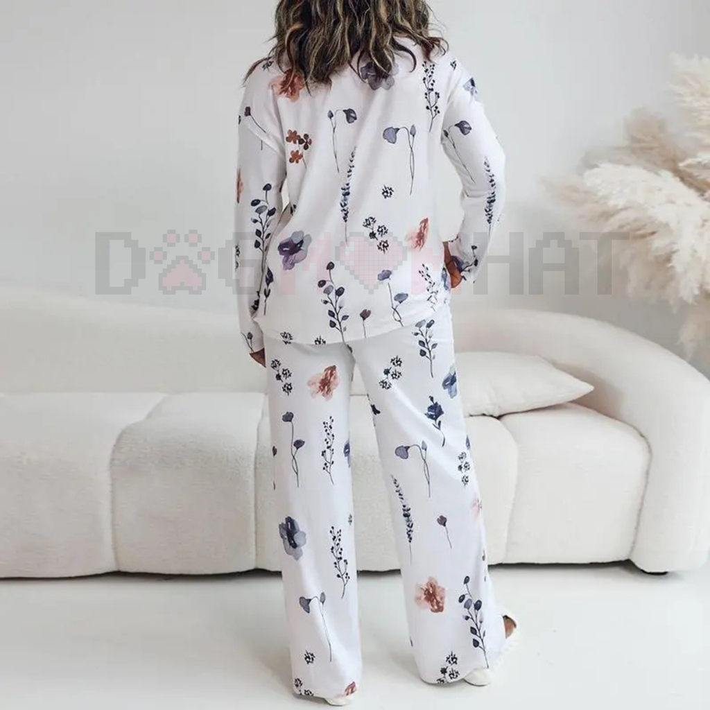 ChicMe Women's Floral Print Round Neck Long Sleeve Top and Casual Floral Pants Sets With Pockets