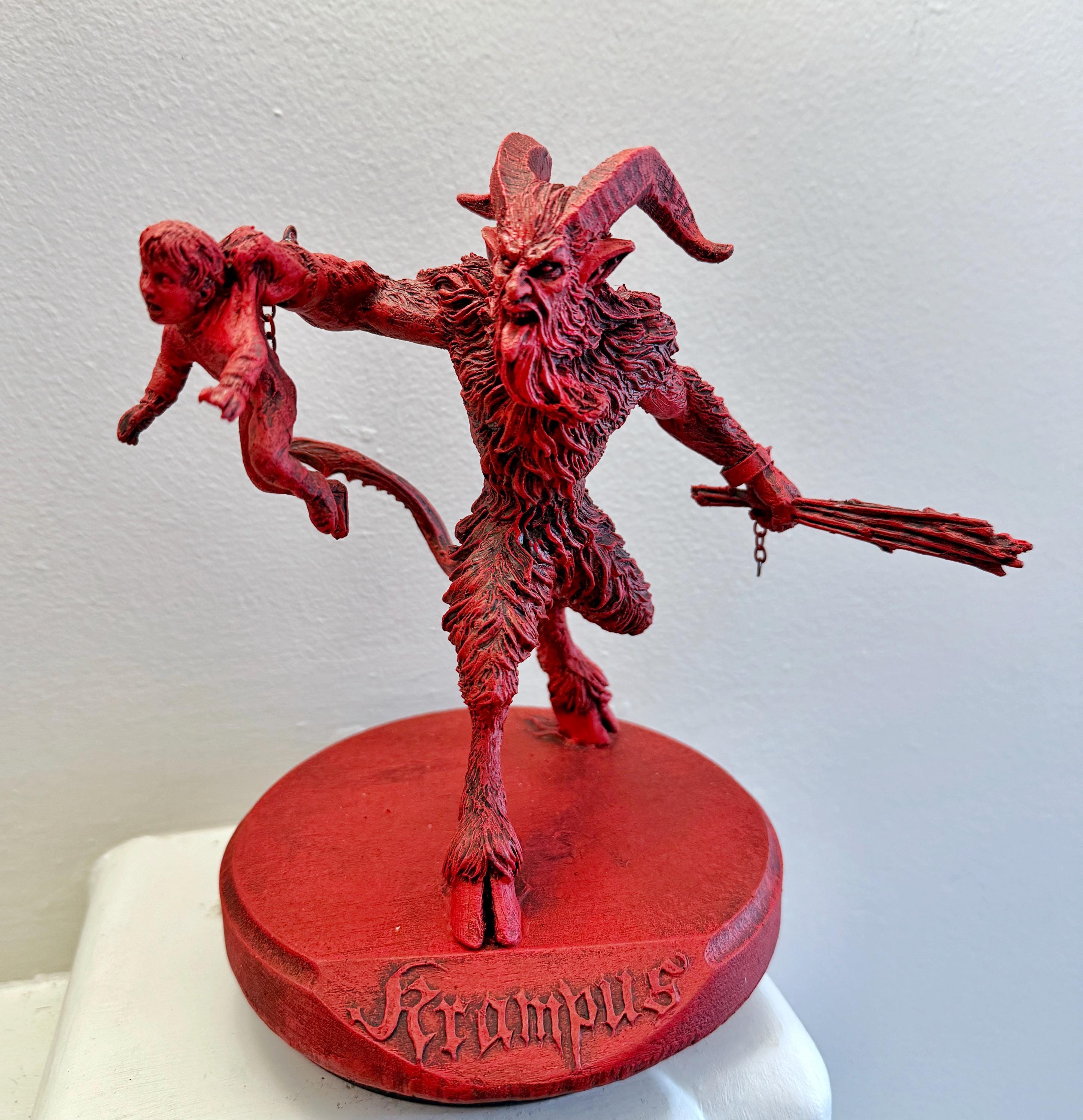 Krampus III Statue, Hand Painted Resin Sculpture, Red Finish |Mythical Creature Figurine |Unique Dark Christmas Demon, Gothic Folklore Decor