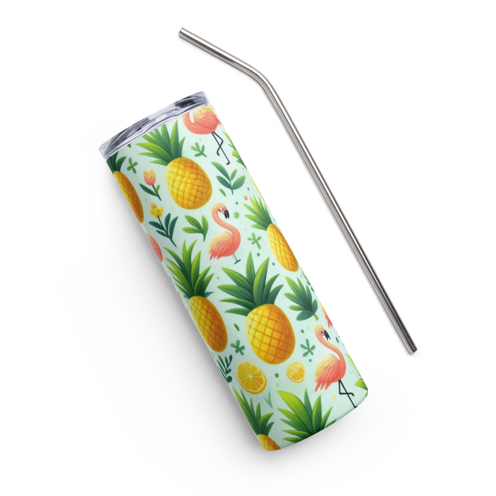 Pineapples & Flamingos Green Tumbler