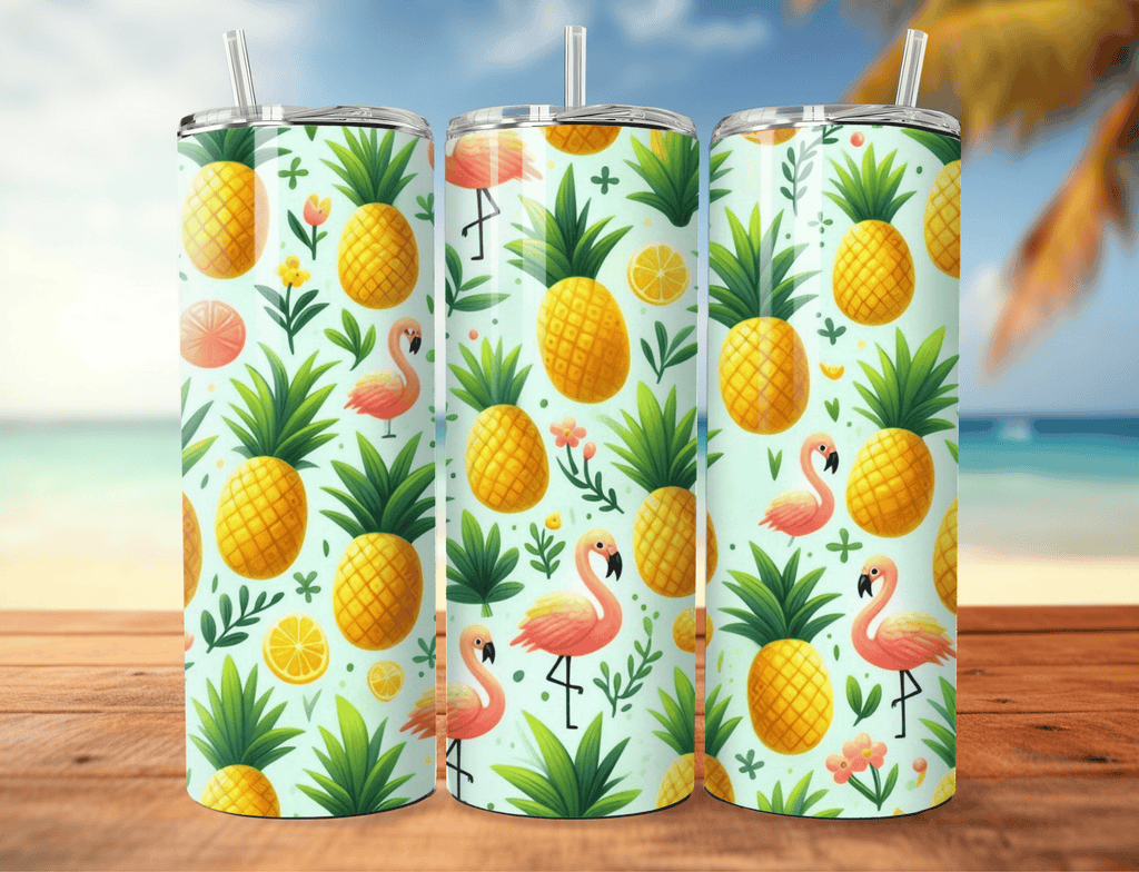Pineapples & Flamingos Green Tumbler