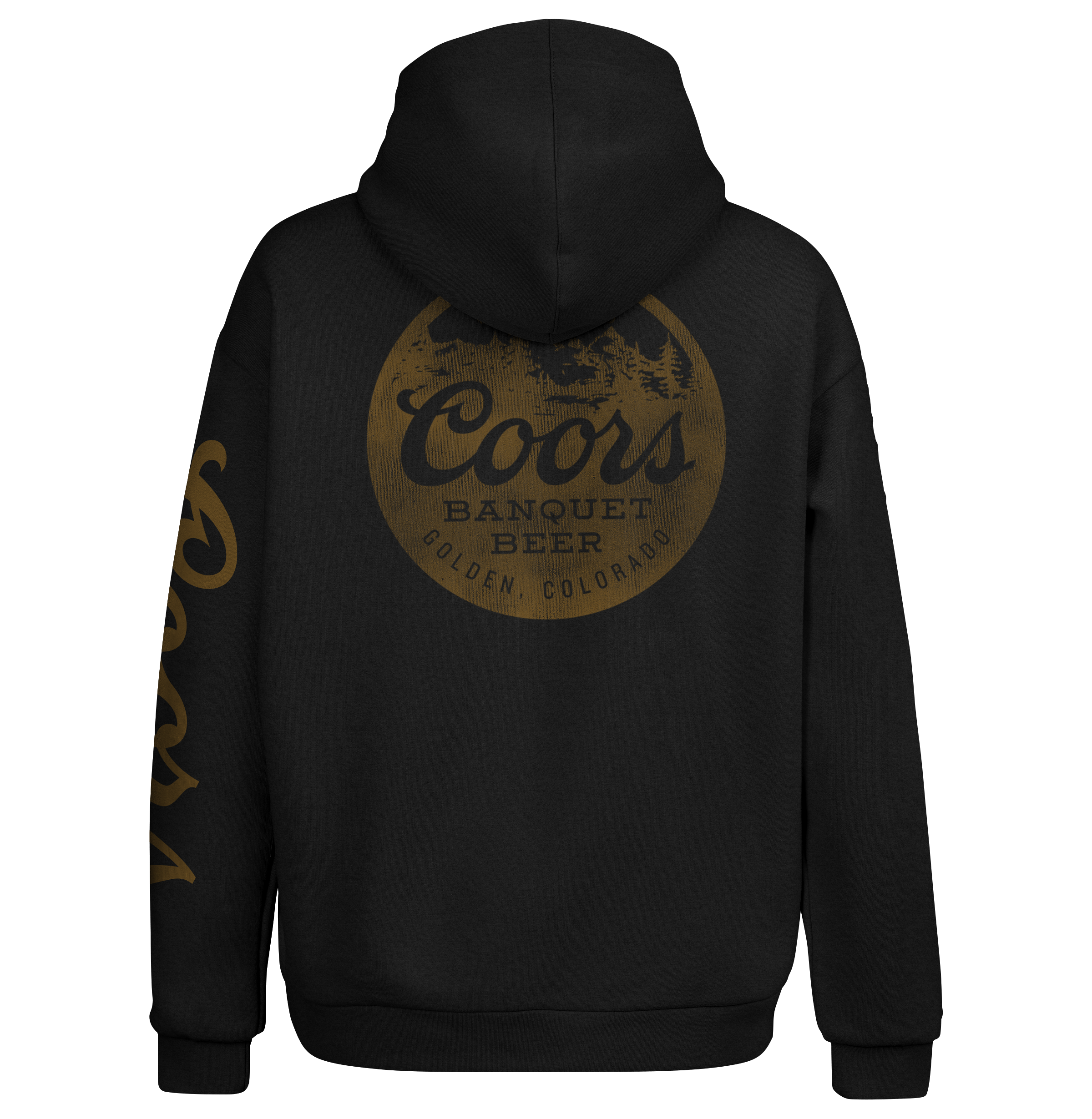 Coors Banquet Beer Double Sided with Sleeve Print Hooded Sweatshirt - Black