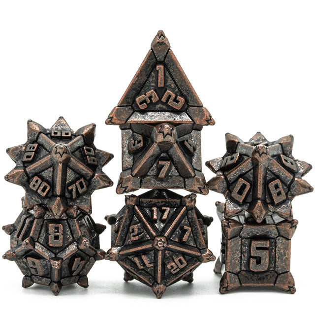 Ancient Copper Pinwheel Strengthened Metal 7-Dice Set | Metal DND Dice
