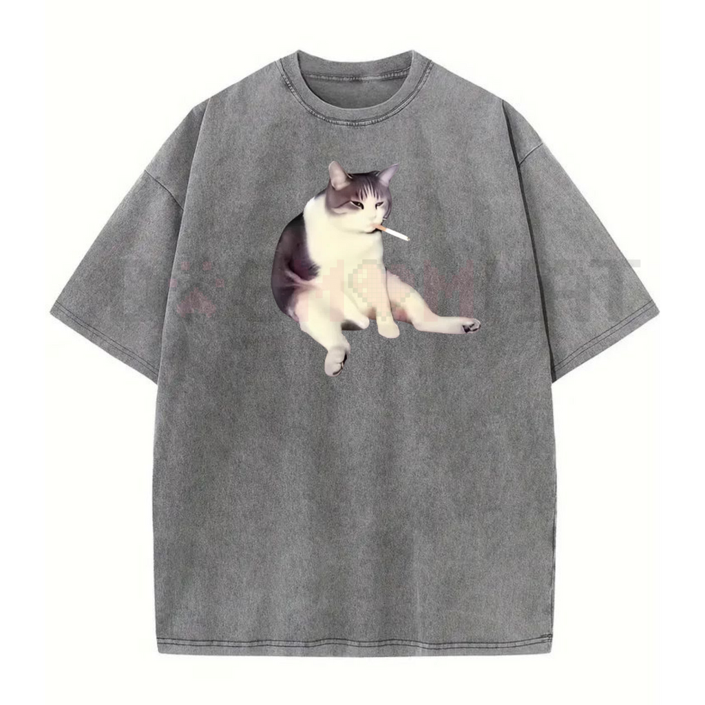 'Cat Smoke' Funny Animal Graphic Tee – Unisex Streetwear Shirt
