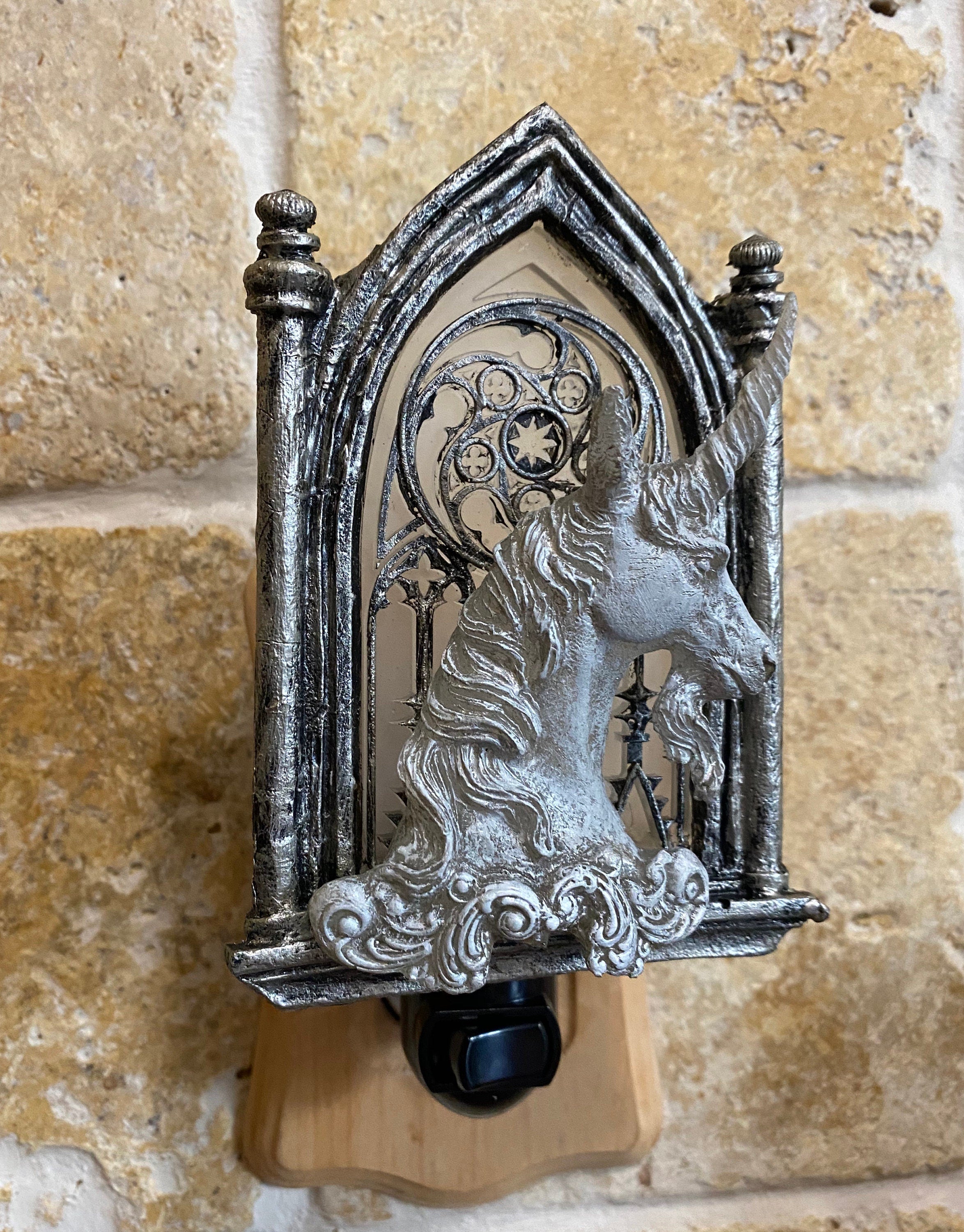 Unicorn and Gothic Cathedral Window Nightlight | Medieval Gothic Night Light |  Unicorn Lighting for Gothic Fantasy Home Decor
