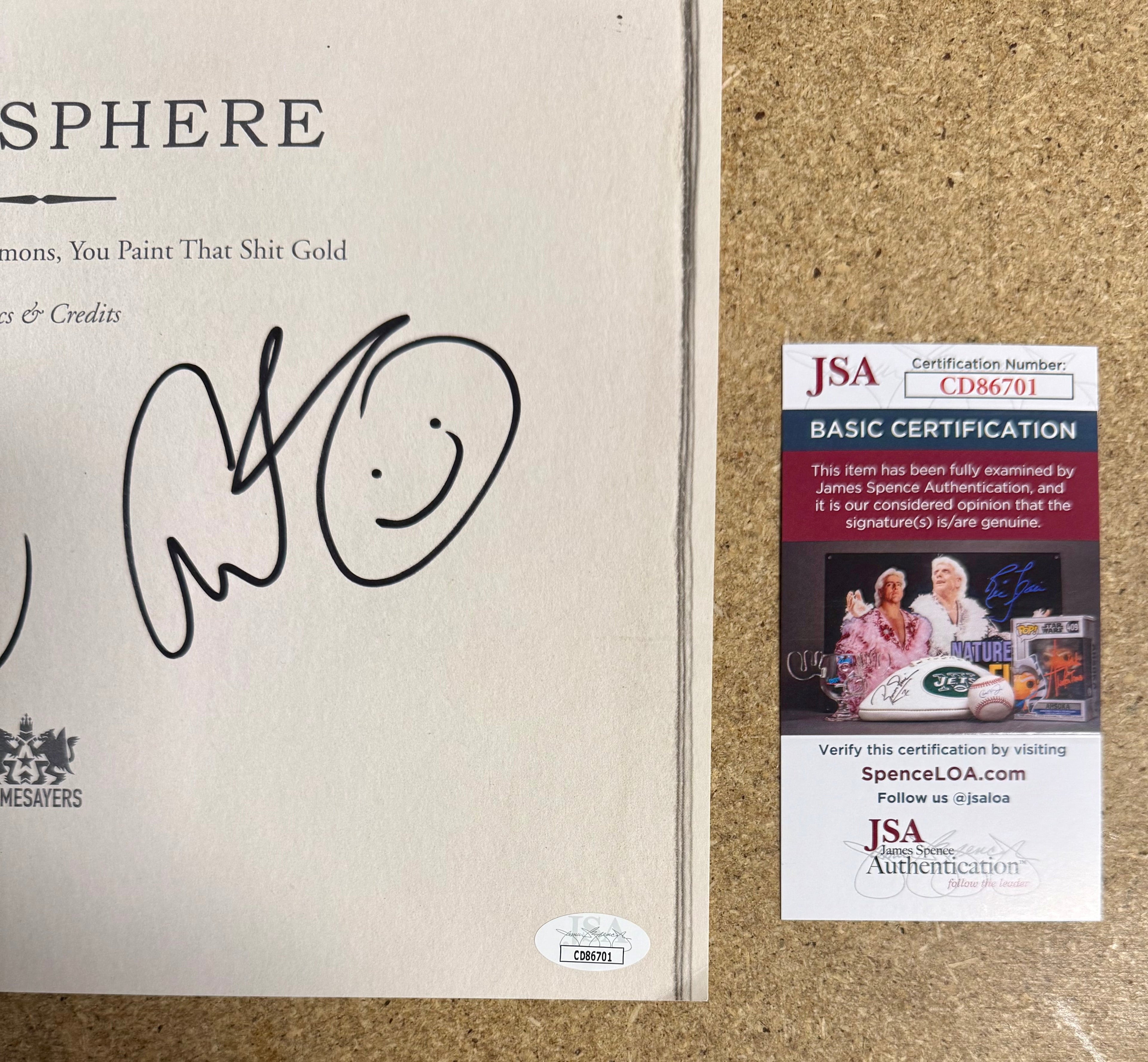 Atmosphere (Slug & Ant) Signed When Life Gives You Lemons, You Paint That Shit Gold Vinyl Insert JSA COA
