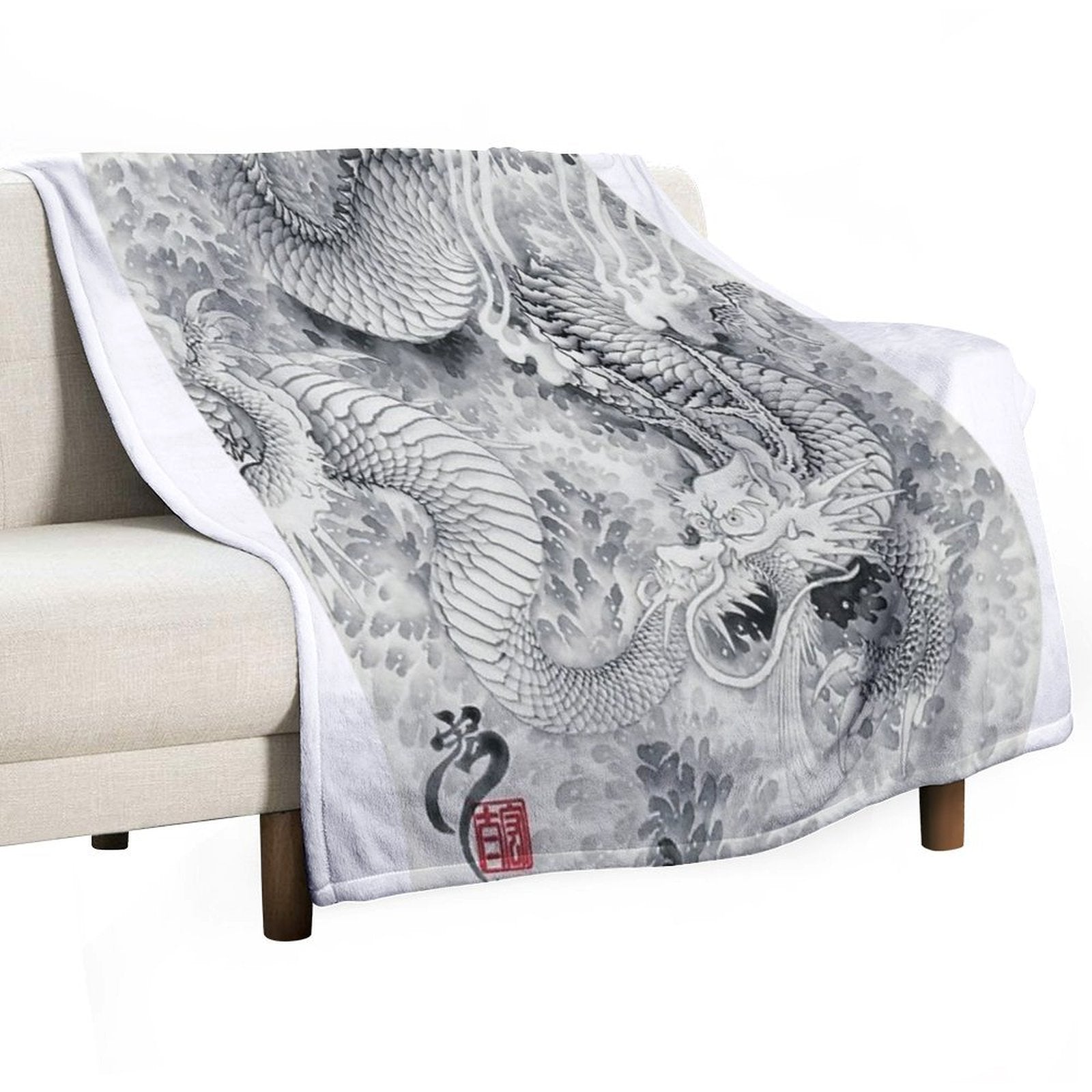 Ink Painting Dragon 180411 JAPAN Throw Blanket