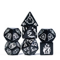 Halloween Black w/White | Pumpkin/Ghost/Bat/Cauldron 7-Dice Set DND