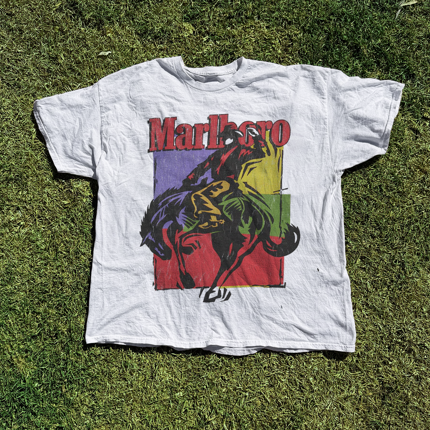 Vintage 90s Marlboro Bold Cowboy Ride Vintage White T-Shirt