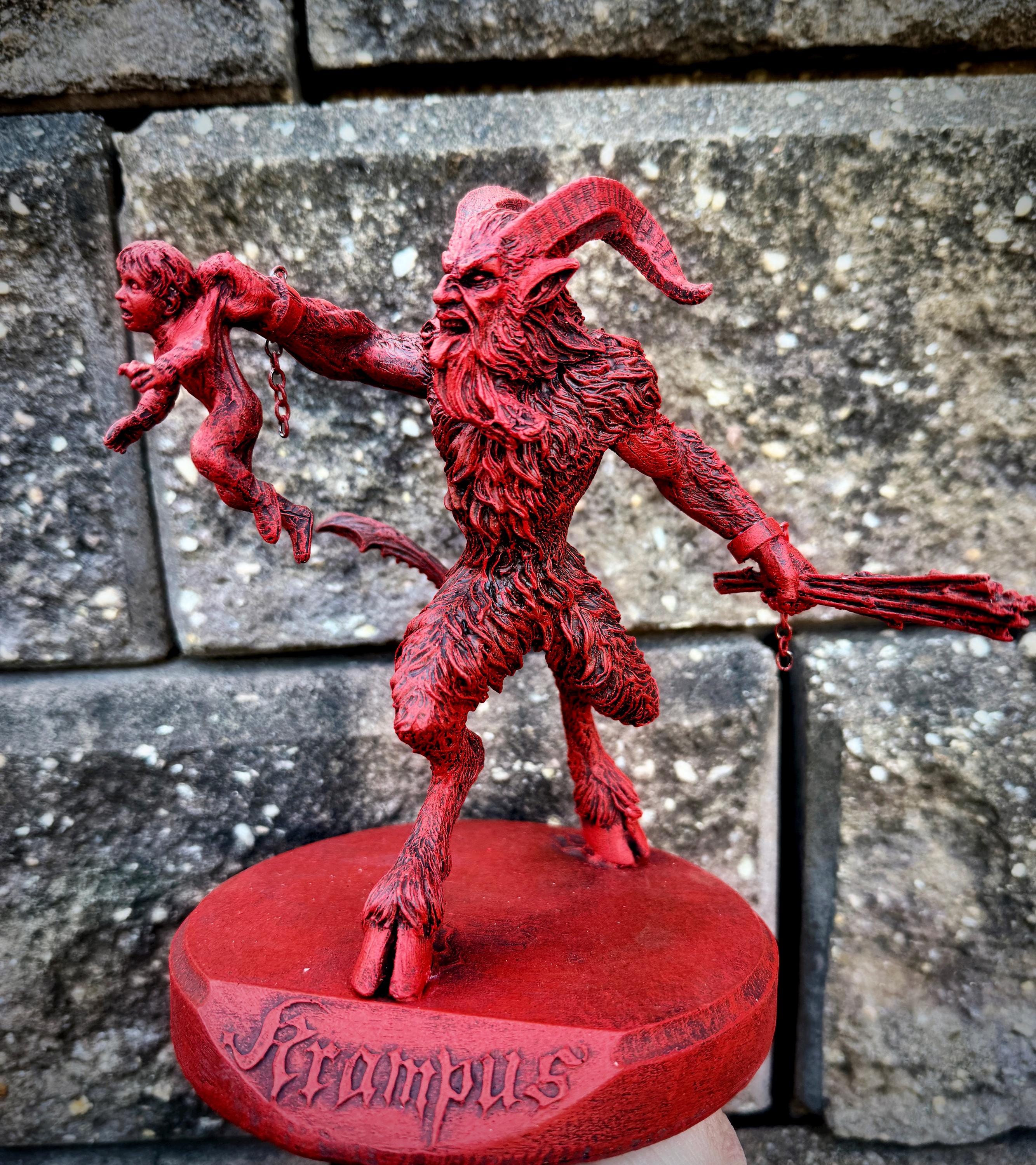 Krampus III Statue, Hand Painted Resin Sculpture, Red Finish |Mythical Creature Figurine |Unique Dark Christmas Demon, Gothic Folklore Decor