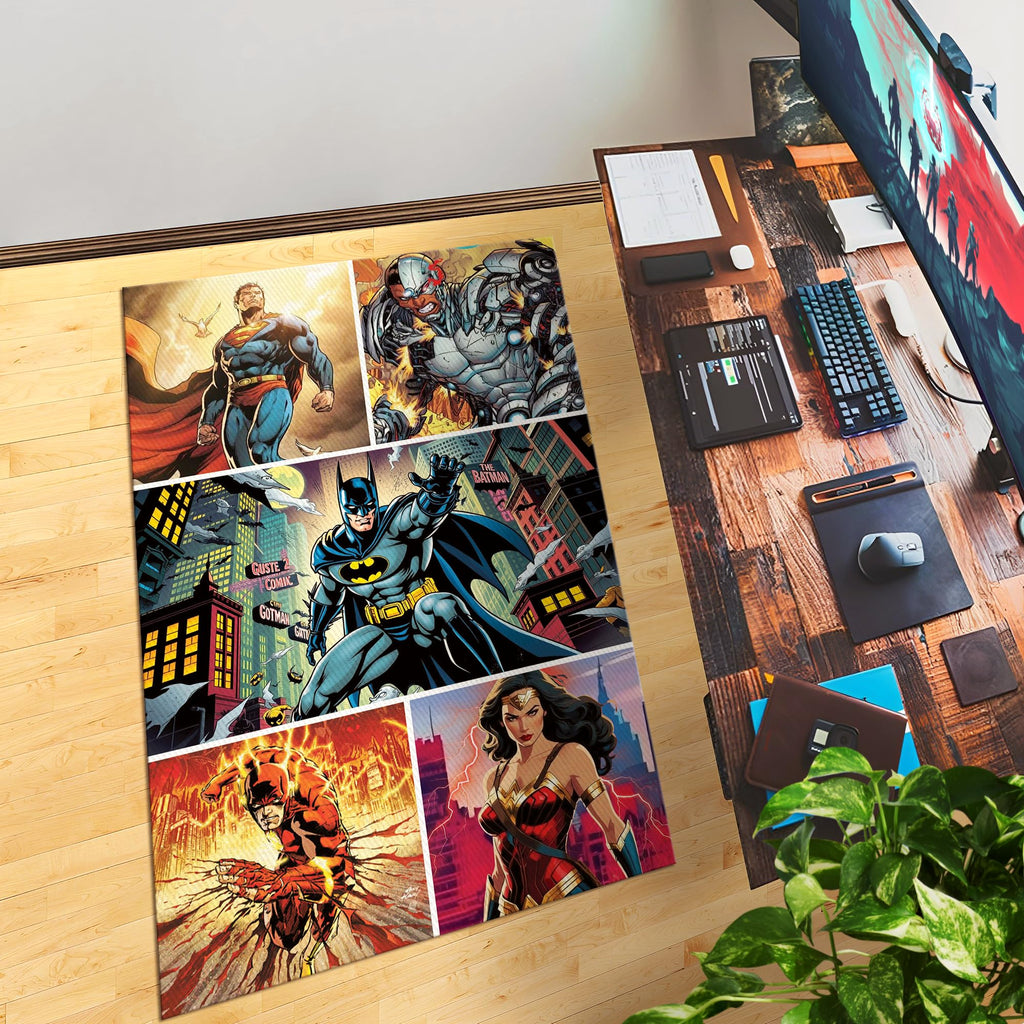 Justice League Comic-Inspired Decor Rug- 62x40 inches