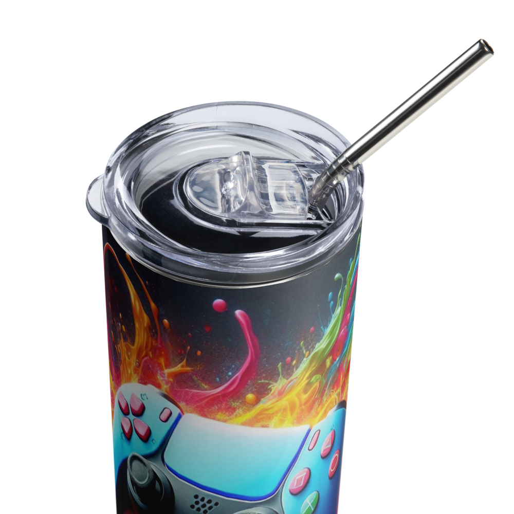 Dark Game-On PS Controller Metal Tumbler