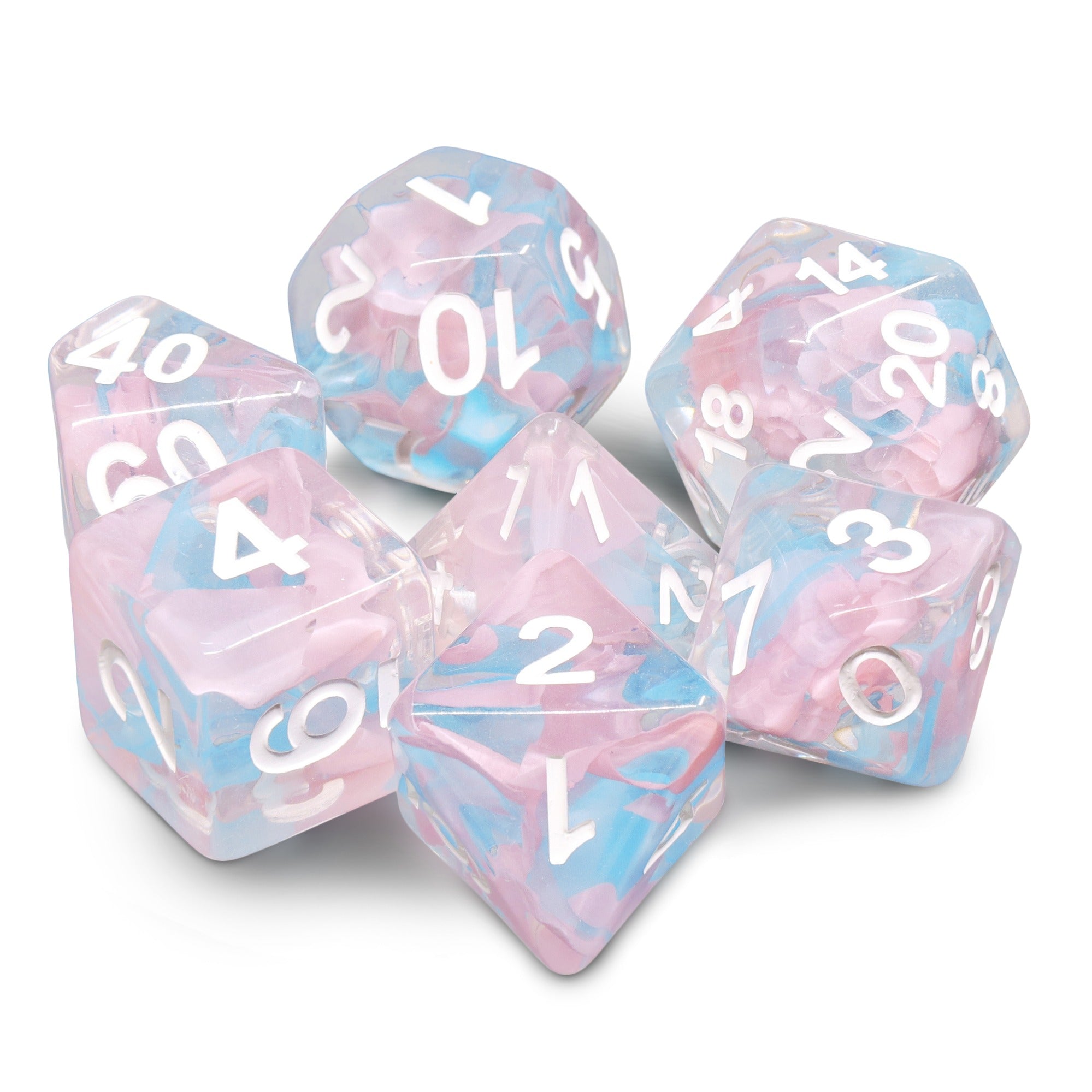 Pink Butterfly Ribbon Dice 7-Dice Set by HengDadice Dungeons and Dragons Dice