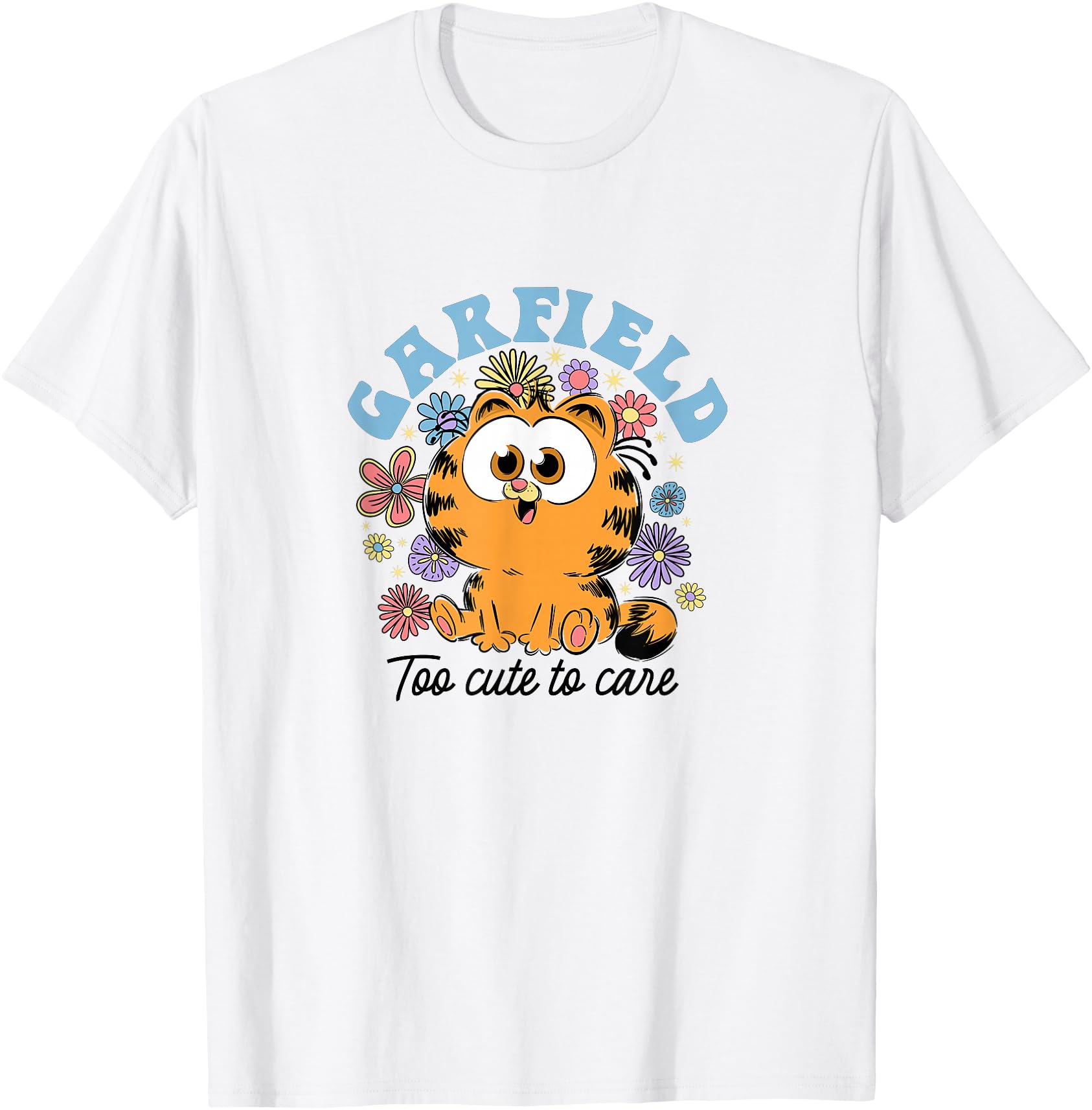 Handcrafted Garfield Chibi Floral Too To T-Shirt - Novelty Apparel Unisex