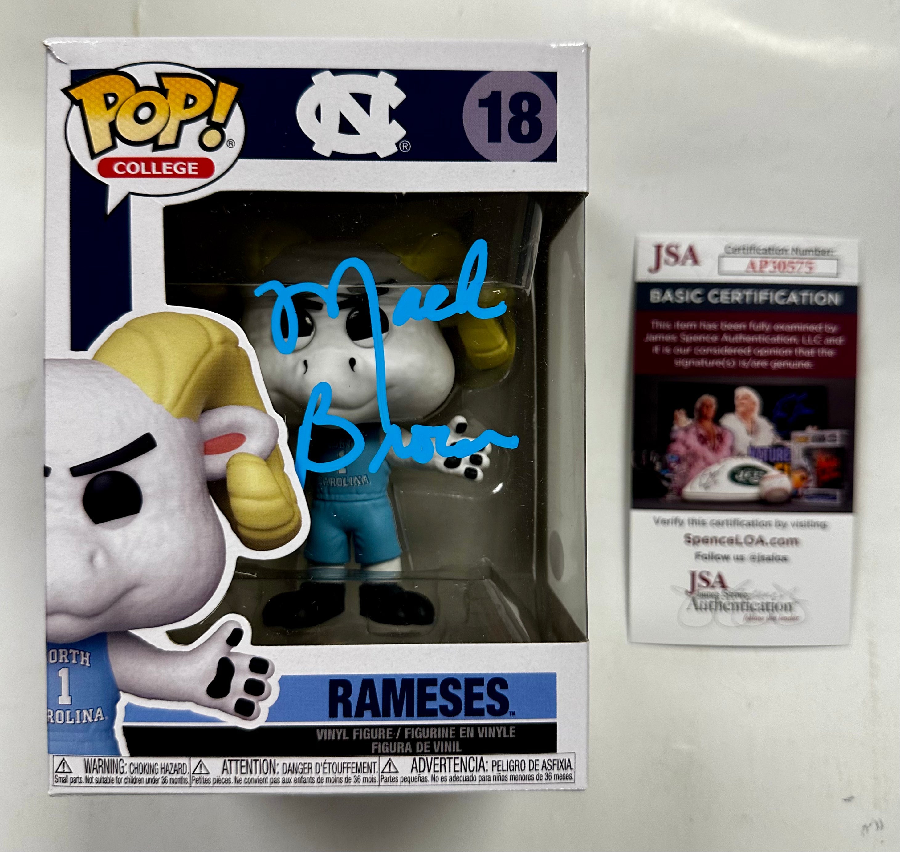 Coach Mack Brown Signed NCAA Ramses #18 UNC North Carolina Tar Heels Funko Pop With JSA COA
