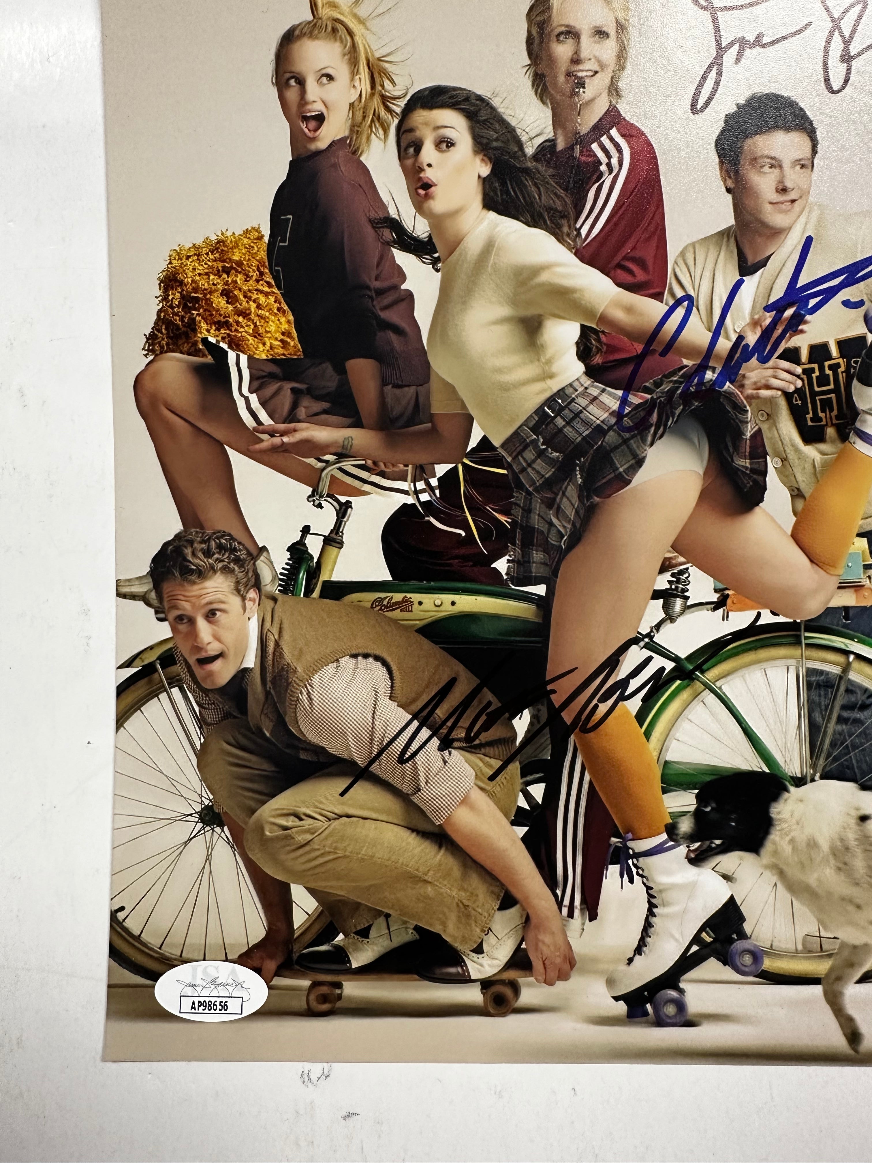 Cory Monteith, Matthew Morrison & Jane Lynch Signed Glee 8x10 Photo With JSA COA