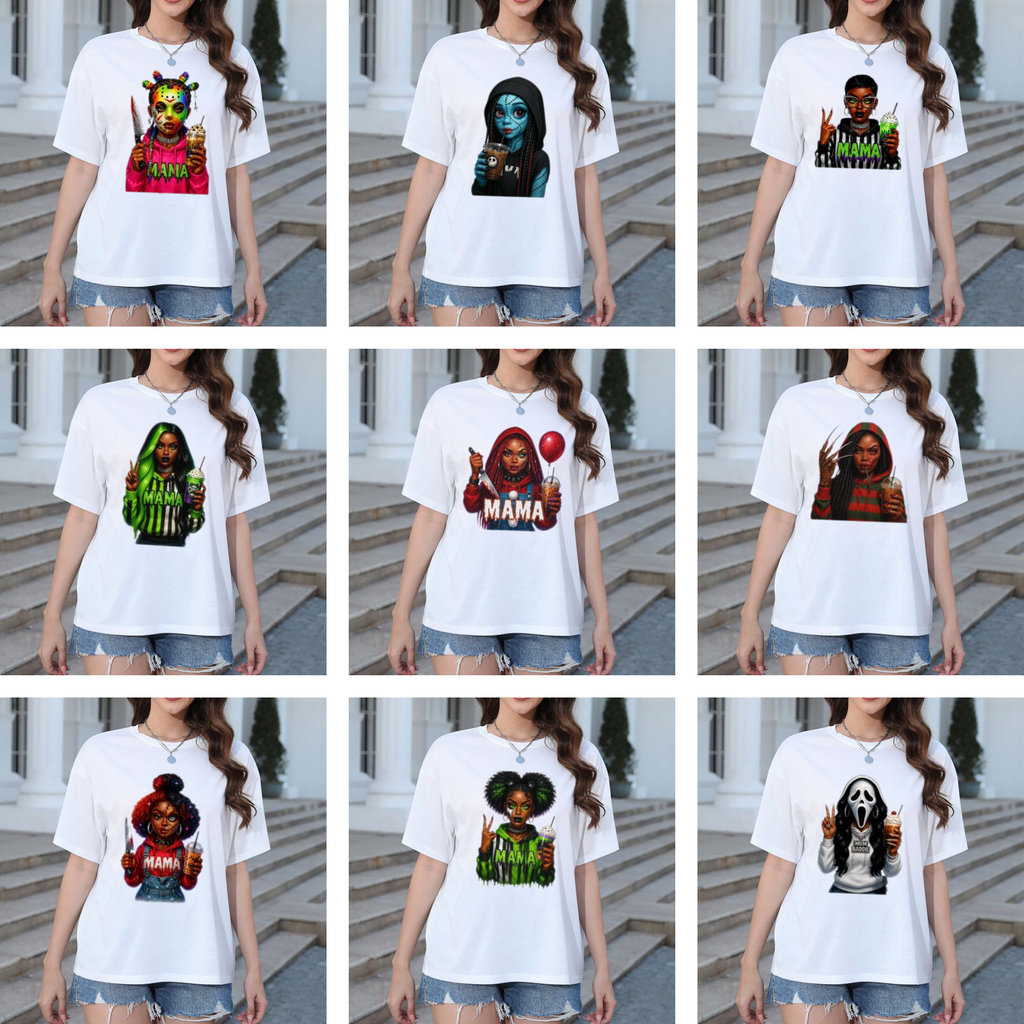 Adult Halloween Shirt Transfers Bundle – DIY Heat Transfer Designs, Spooky Graphic Iron-Ons for T-Shirts