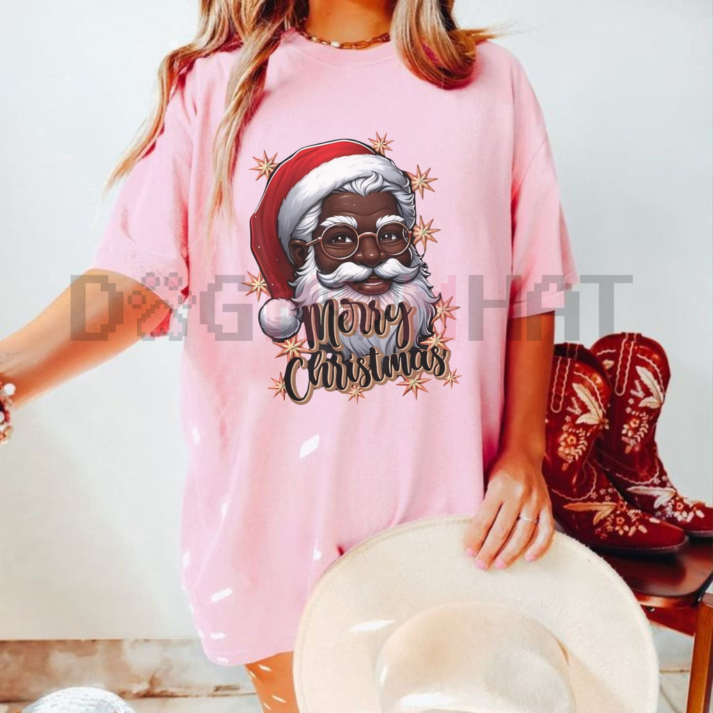 African American Santa Christmas Pajama Black X-Mas T-Shirt – 100% Cotton Family Tee