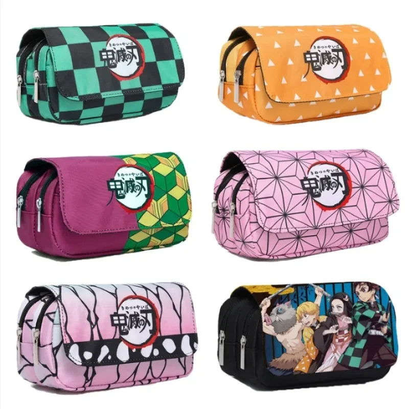 Anime Demon Slayer Pencil Case: Student Bilayer Storage Bag, Cartoon Pen Box, Cosplay Props Accessories