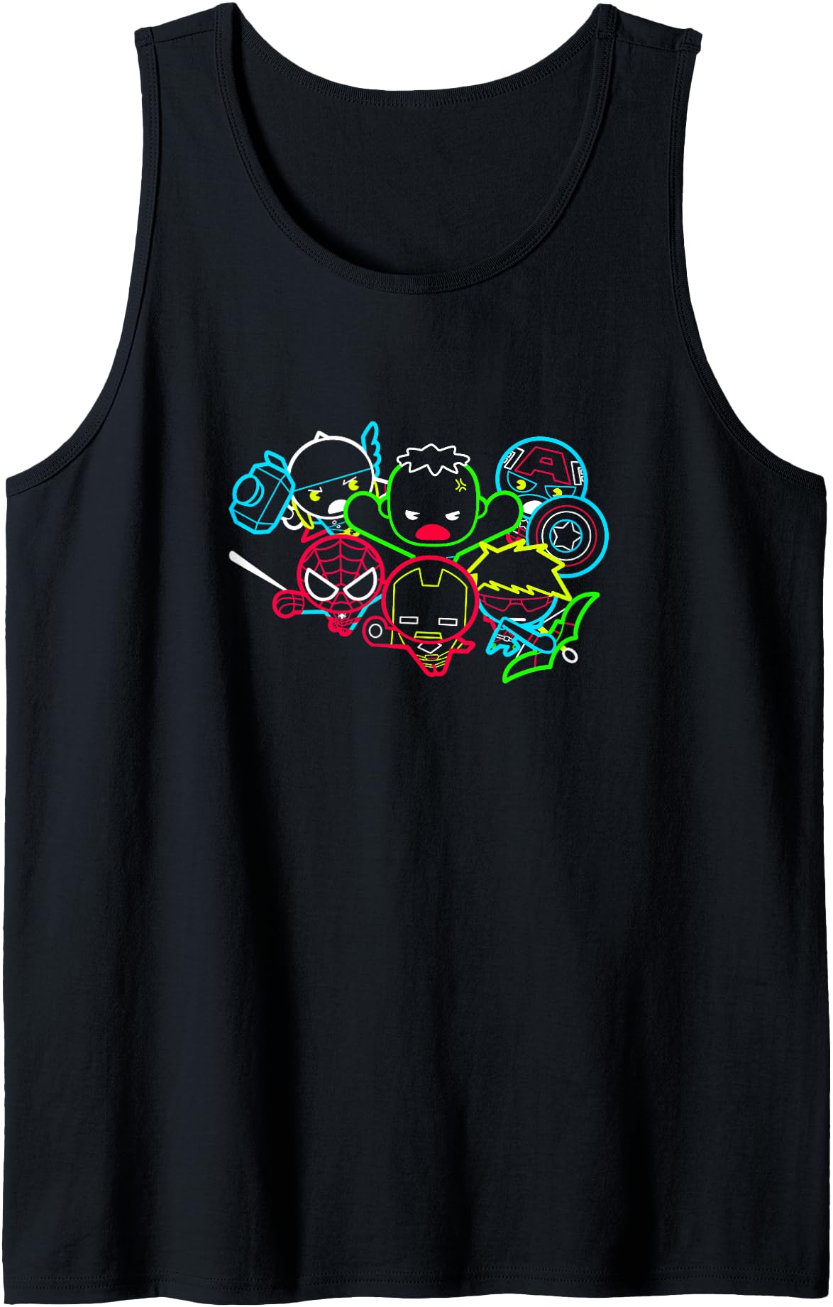 Marvel Kawaii Chibi Avengers Neon T-Shirt - Unique Graphic for Adults