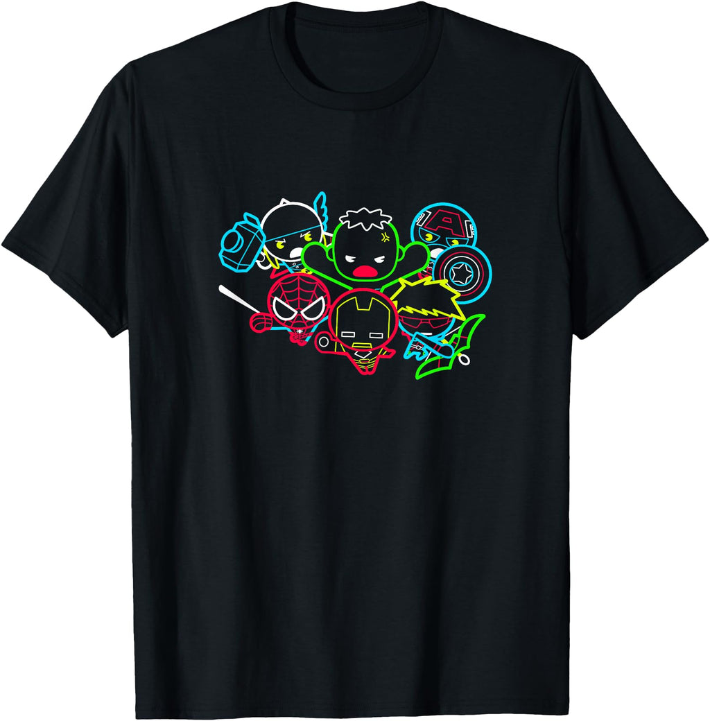 Marvel Kawaii Chibi Avengers Neon T-Shirt - Streetwear Style Unisex