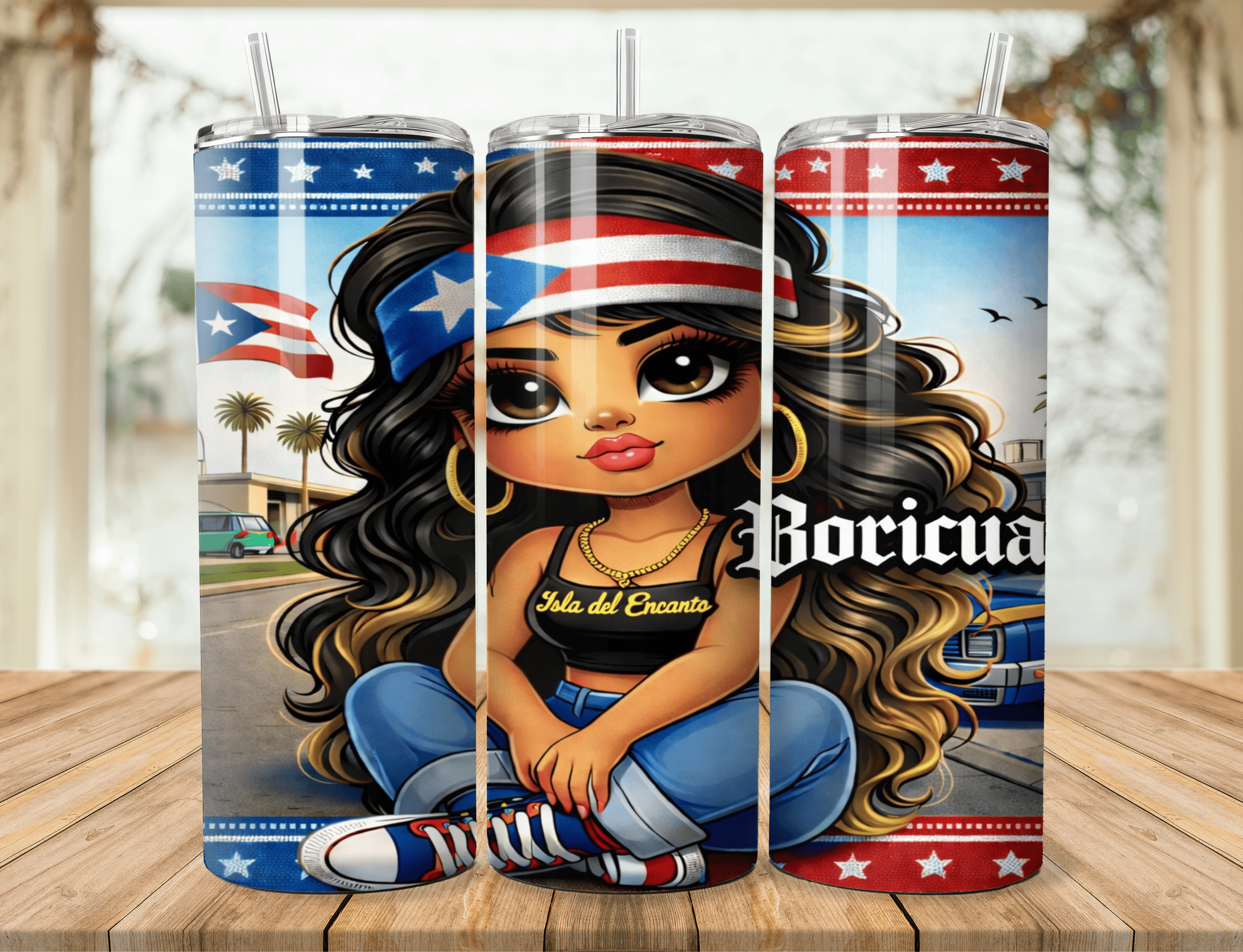 Puerto Rican Girl “Isla del Encanto” Tumbler – 20oz Skinny Tumbler | Boricua Pride | Urban Latina Style | Puñeta Street Design