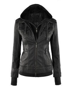 Women’s Hooded Biker Leather Jacket