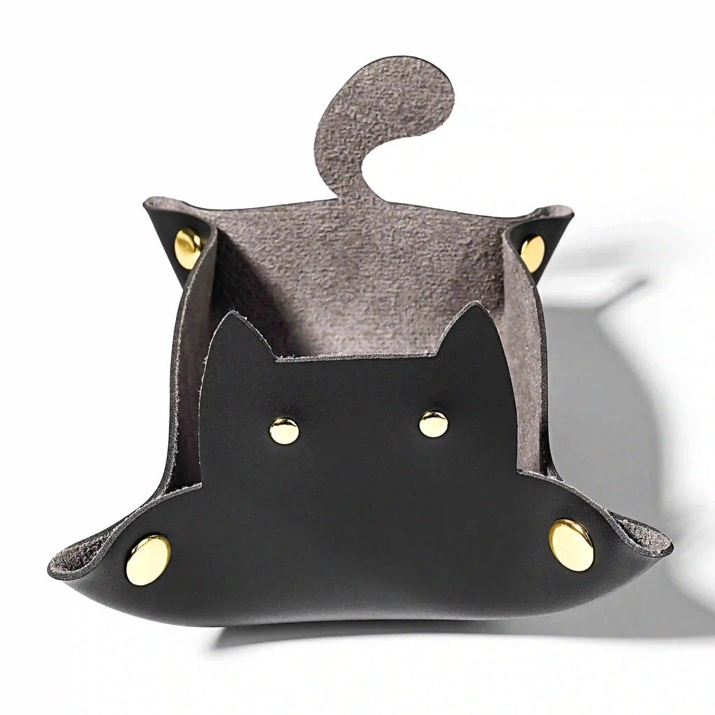 Cat-Shaped Leather Dice Mat Collapsible DND Dice Tray