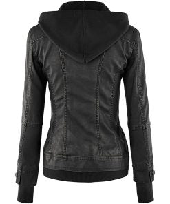 Women’s Hooded Biker Leather Jacket