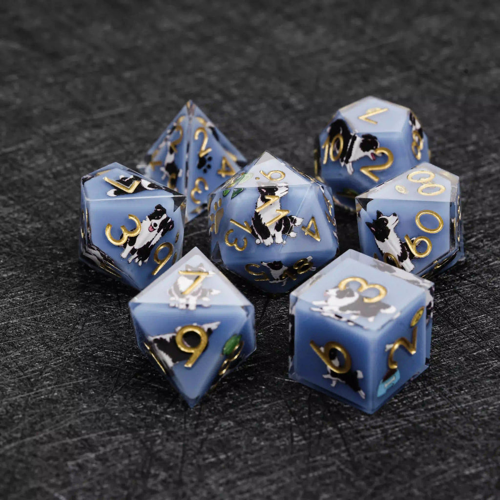 Kickstarter Dice – Border Collie Resin DND Dice Set