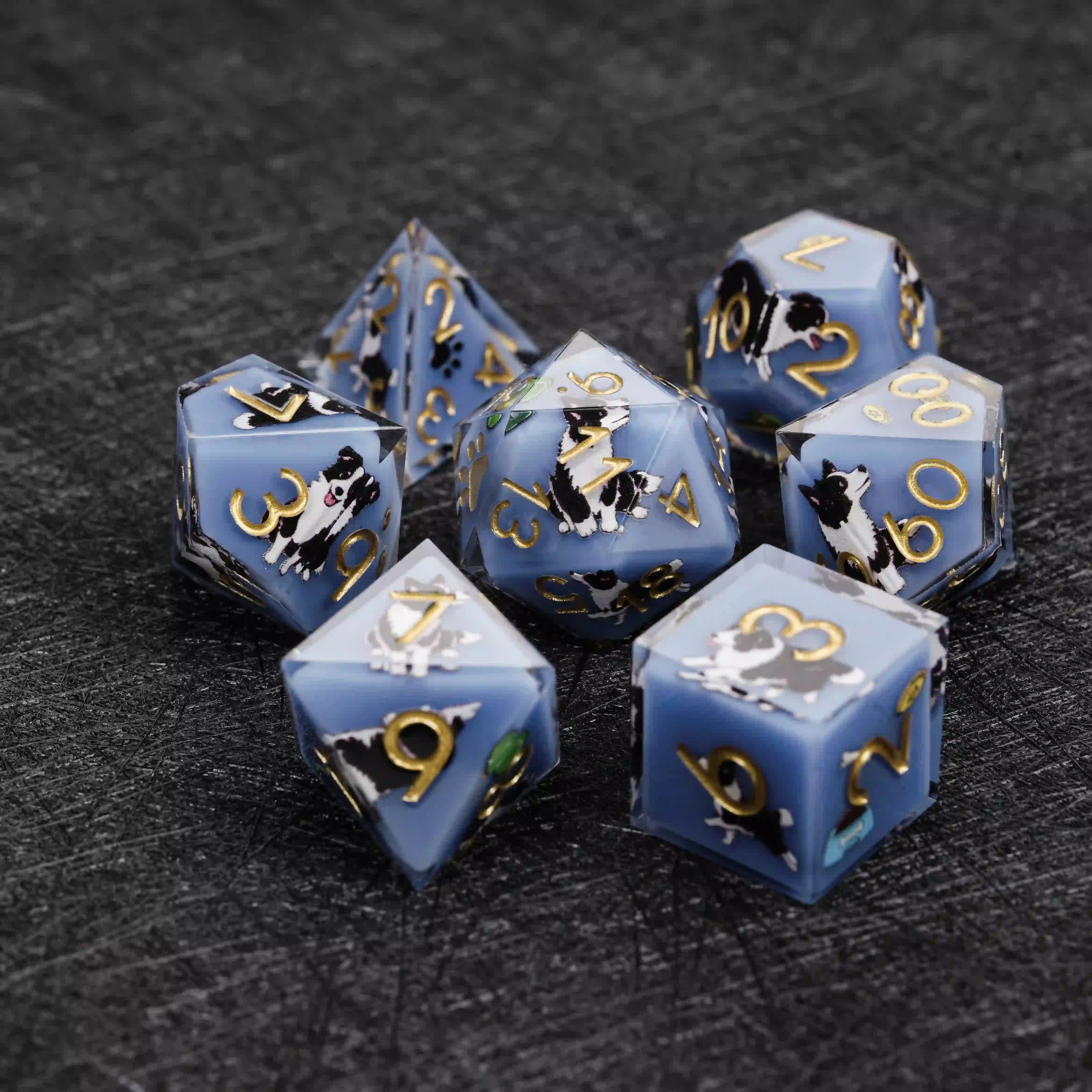 Kickstarter Dice – Border Collie Resin DND Dice Set