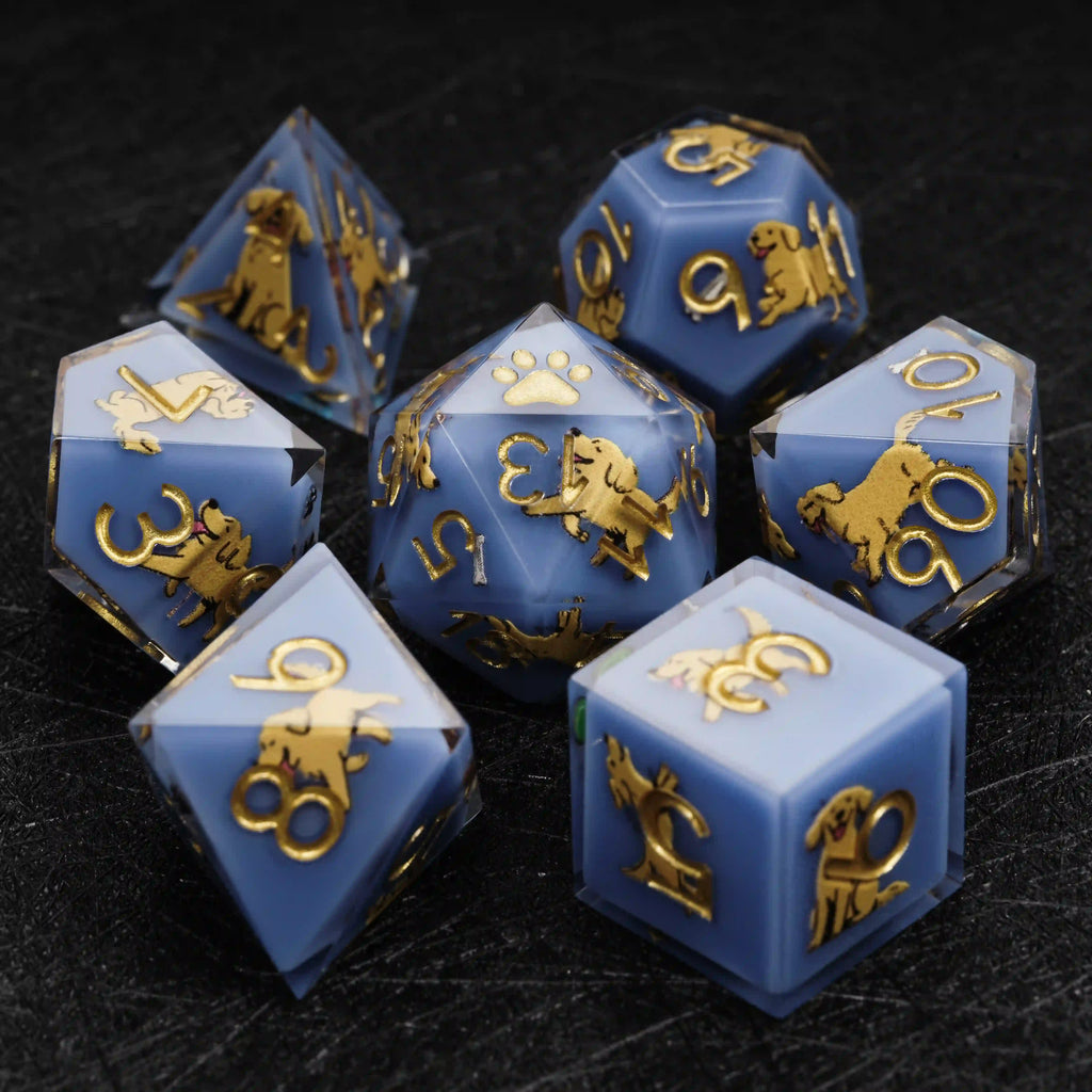 Kickstarter Dice – Canine Legends Golden Retriever Resin RPG Dice Set | Loyal Guardian Dice of Fortune