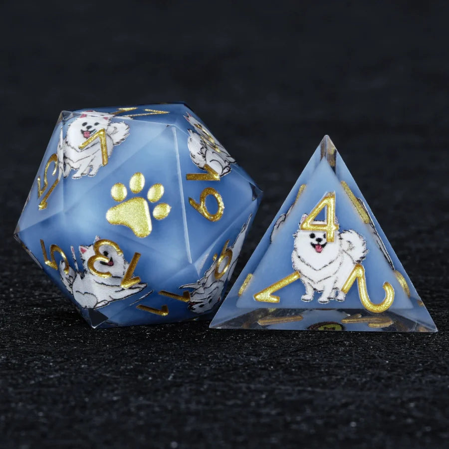 Kickstarter Dice – Canine Legends Pomeranian Resin DND Dice Set | Sharp-Edged Polyhedron RPG Dice