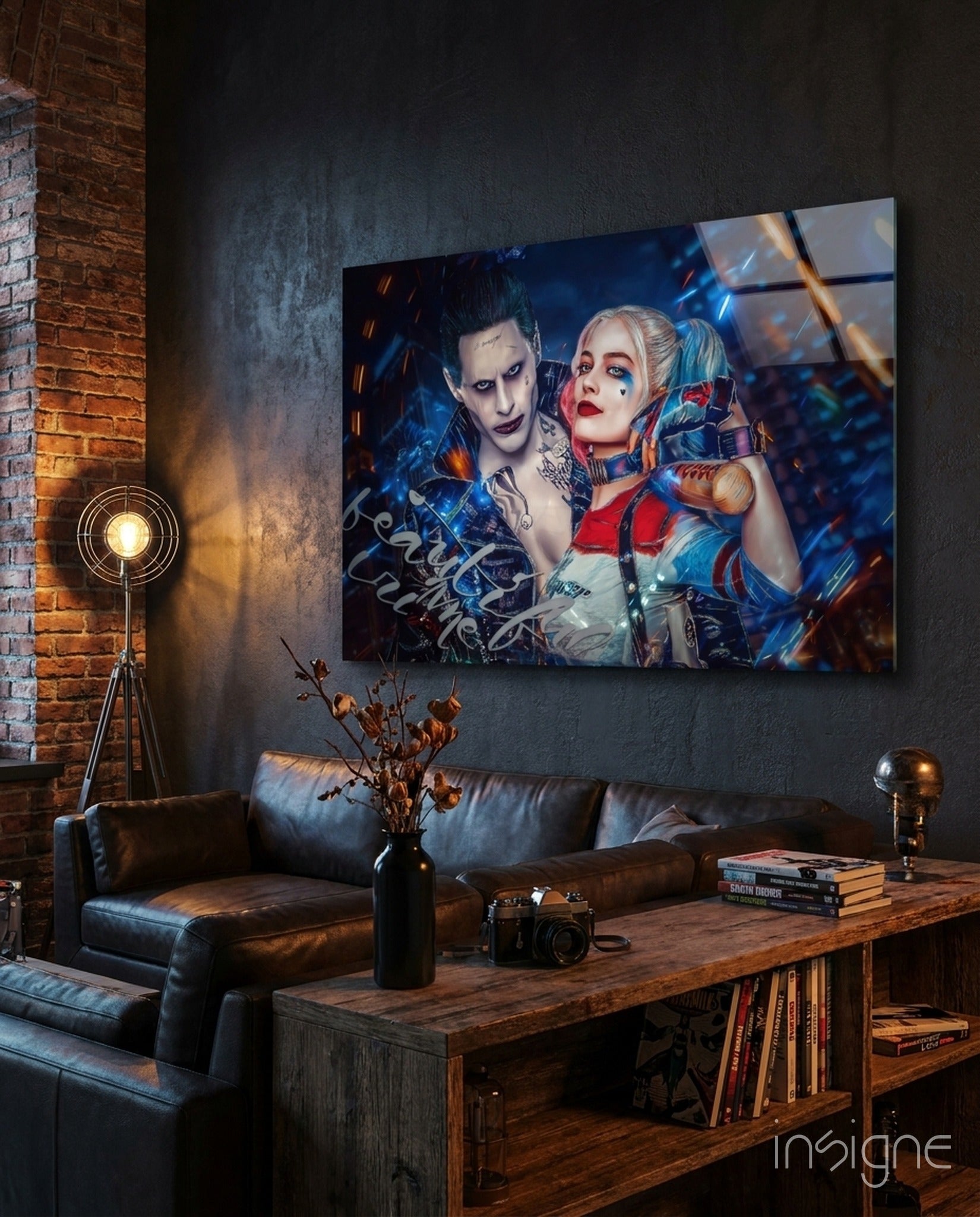 Harley Quinn and the Joker Glass Art
