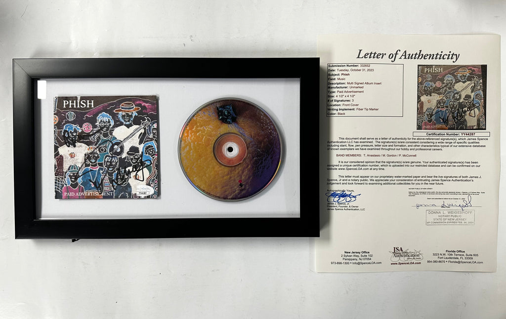 Phish (Trey Anastasio, Page & Mike) Signed Paid Advertisement Framed CD JSA COA
