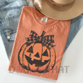 Comfort Colors® Jack o' Lantern Shirt – Preppy Coquette Halloween T-Shirt, Women's Pumpkin Bow Tee